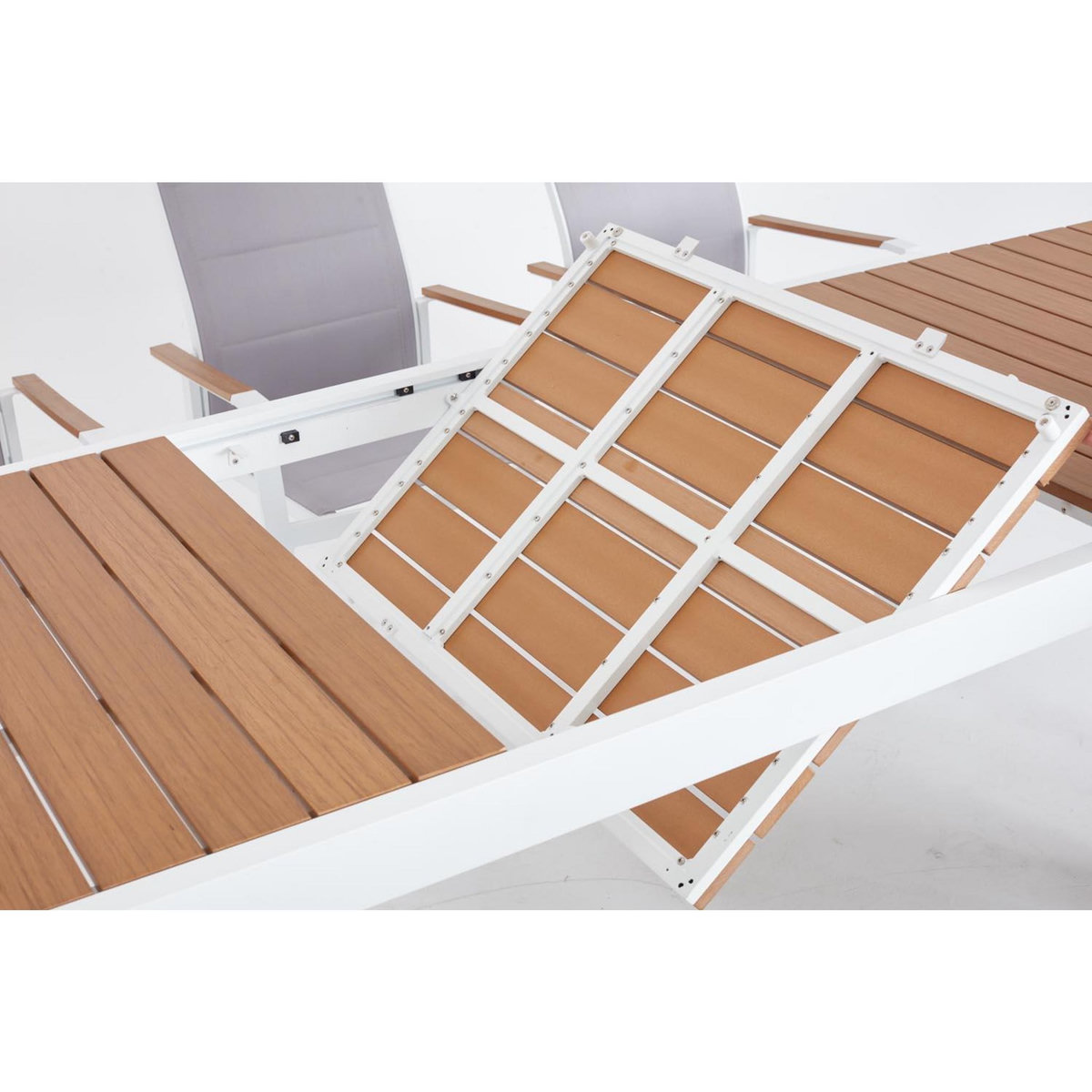 CONCEPT USINE Salon de jardin 8 places aluminium blanc et bois TIJUANA