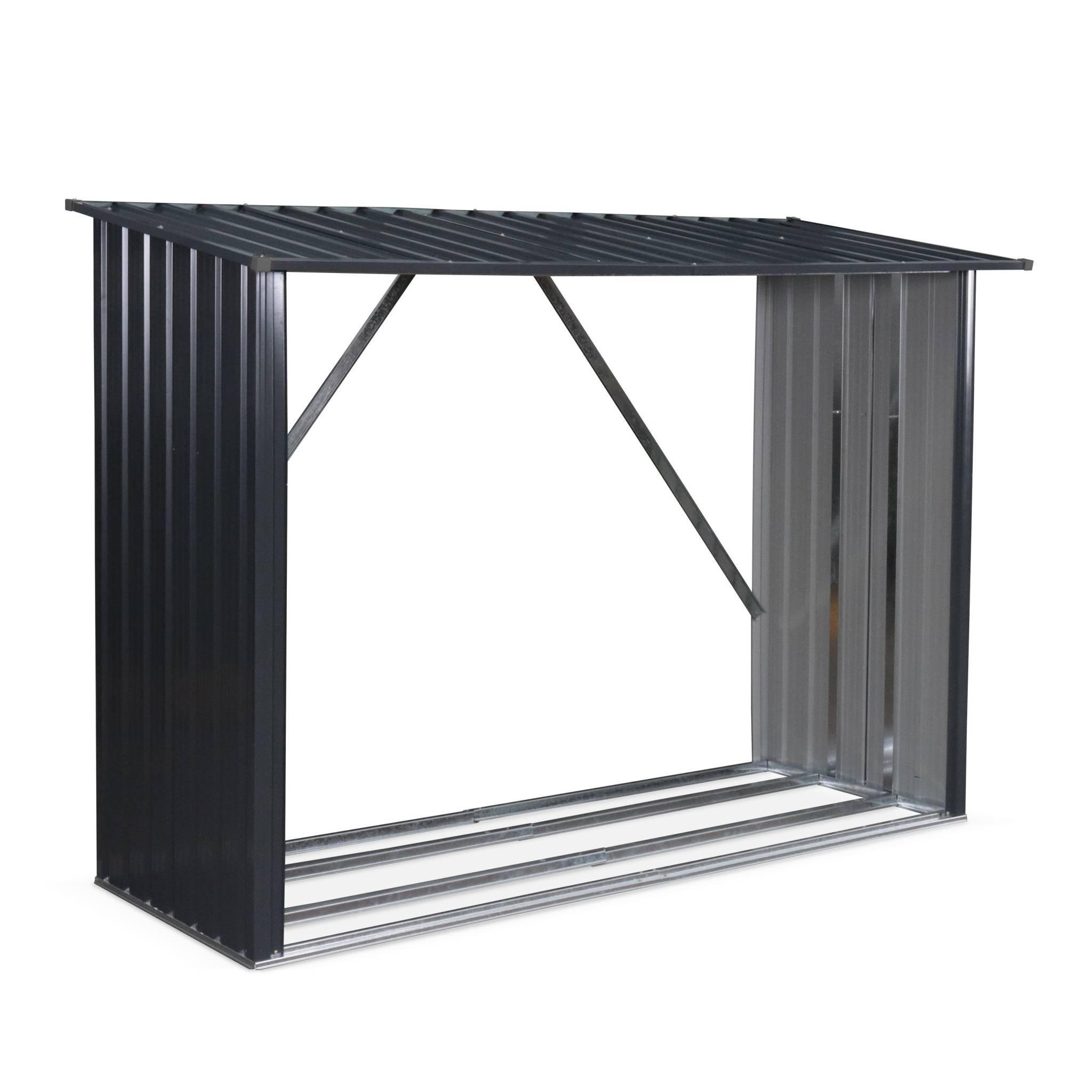 Voir la diapositive 1 : SWEEEK Bûcher en métal de 80 x 215 x 155 cm. gris anthracite - Épicéa -  abri bûches en acier galvanisé. 2 stères