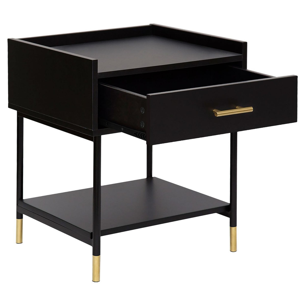 ATMOSPHERA Chevet 1 tiroir bois noir et métal doré IRIS
