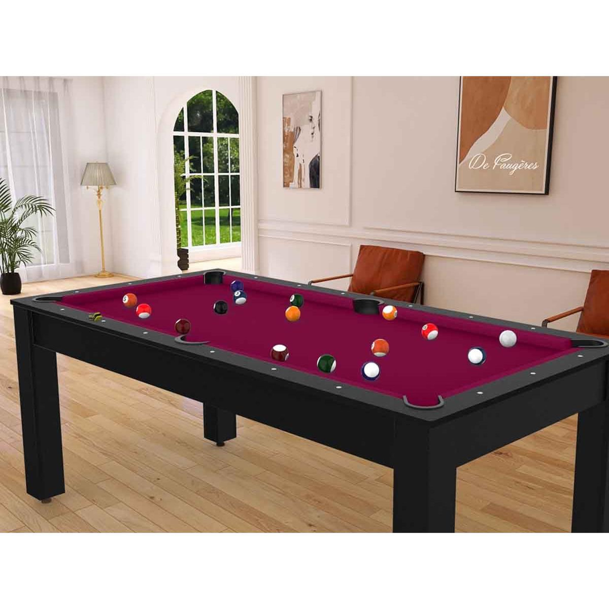 Voir la diapositive 3 : DE FAUGERES Table de Billard Convertible  Oregon  213cm Noir & Prune