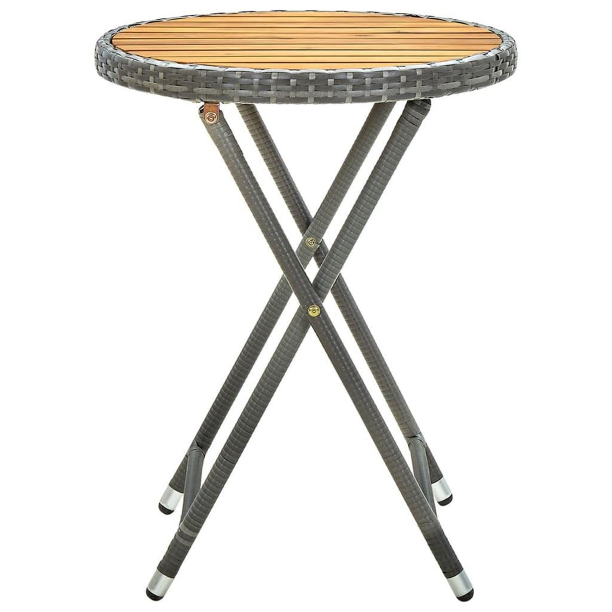 VIDAXL Table a the Gris 60 cm Resine tressee et bois d'acacia solide