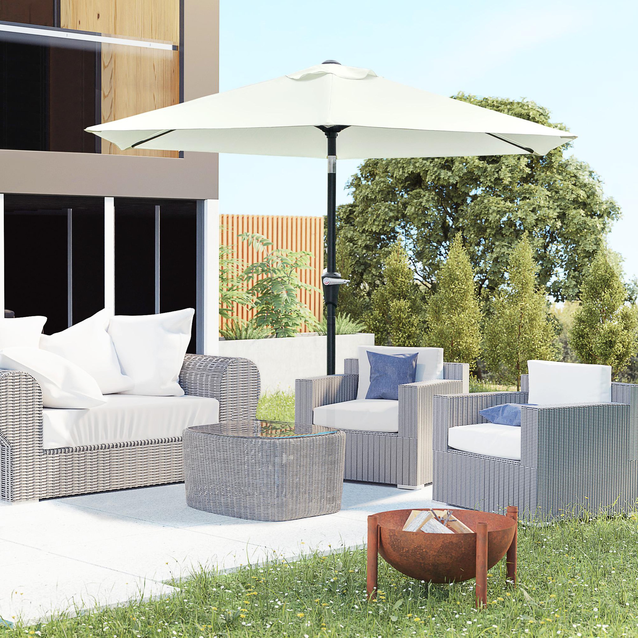 Voir la diapositive 2 : OUTSUNNY Parasol hexagonal inclinable dim. Ø 2,3 x 2,16H m métal polyester haute densité crème