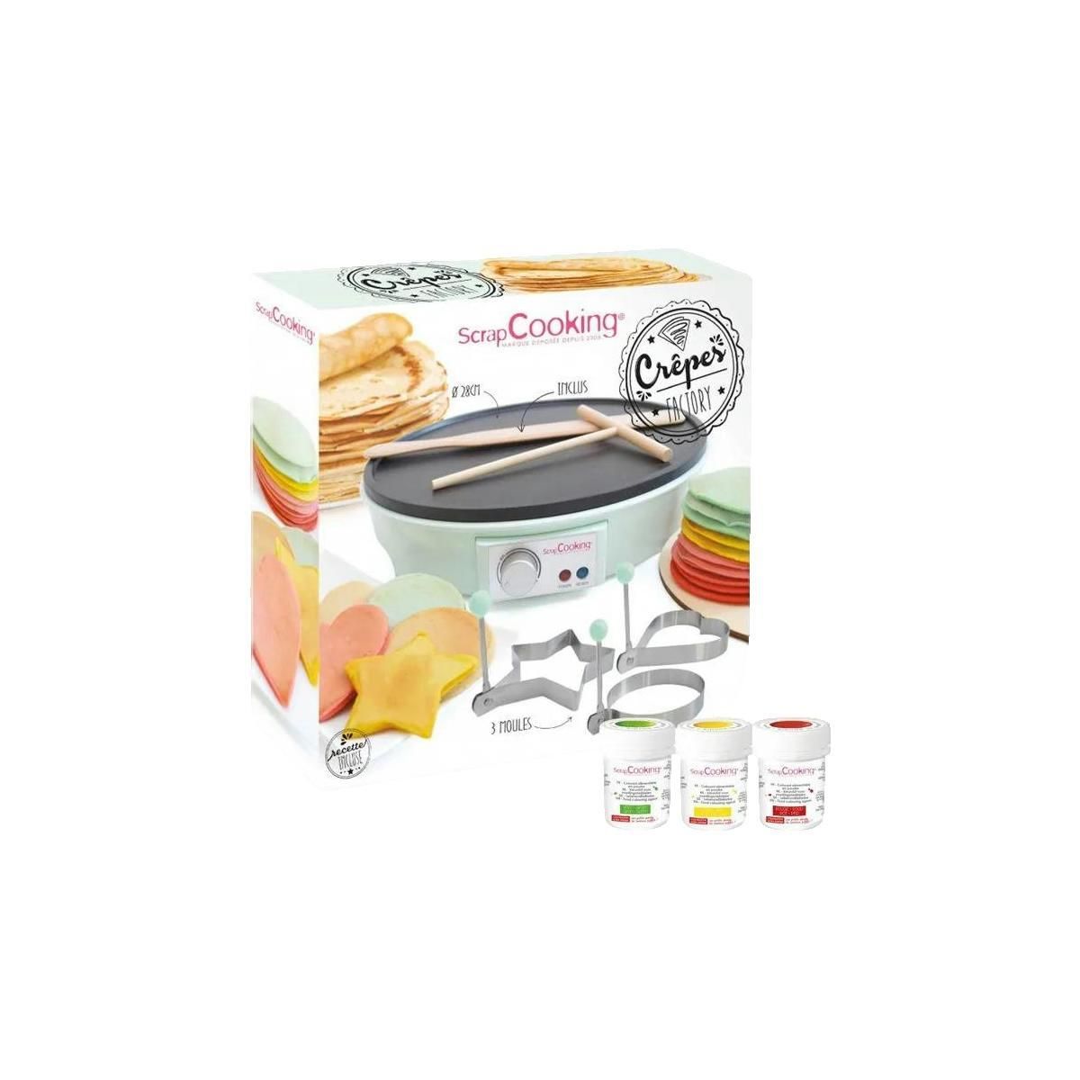 APC Crépière électrique APC avec 3 moules fantaisie et colorants alimentaires