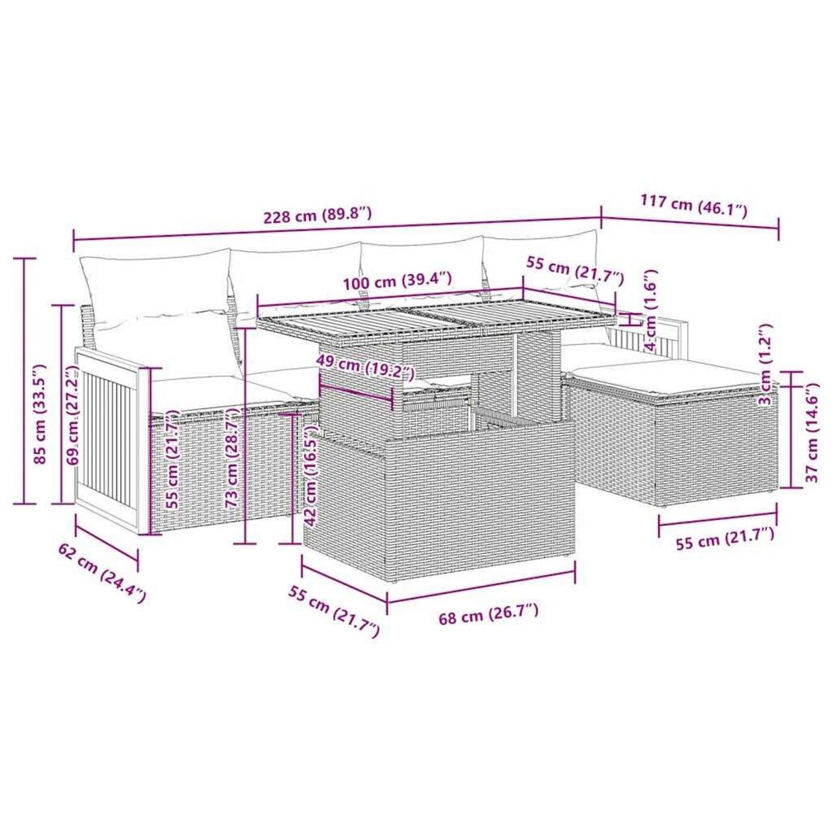 VIDAXL Salon de jardin 6 pcs avec coussins noir resine tressee acacia
