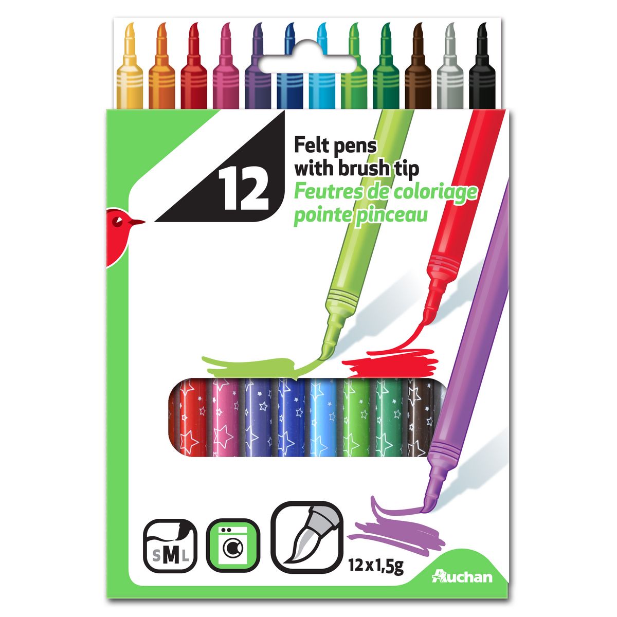 AUCHAN Feutres-pinceaux x12 - pointe moyenne