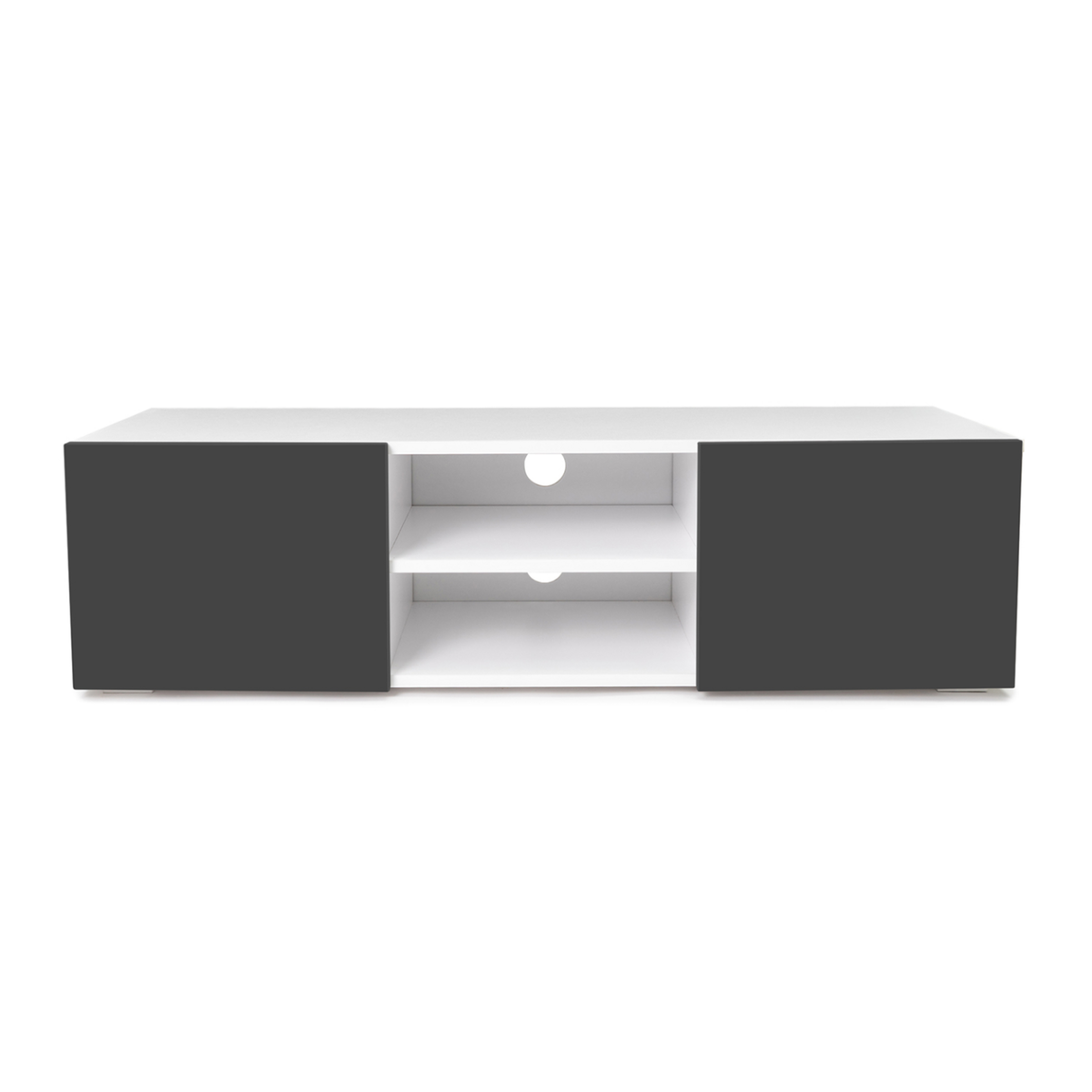 ID MARKET Meuble TV 113 cm ELI blanc portes gris anthracite