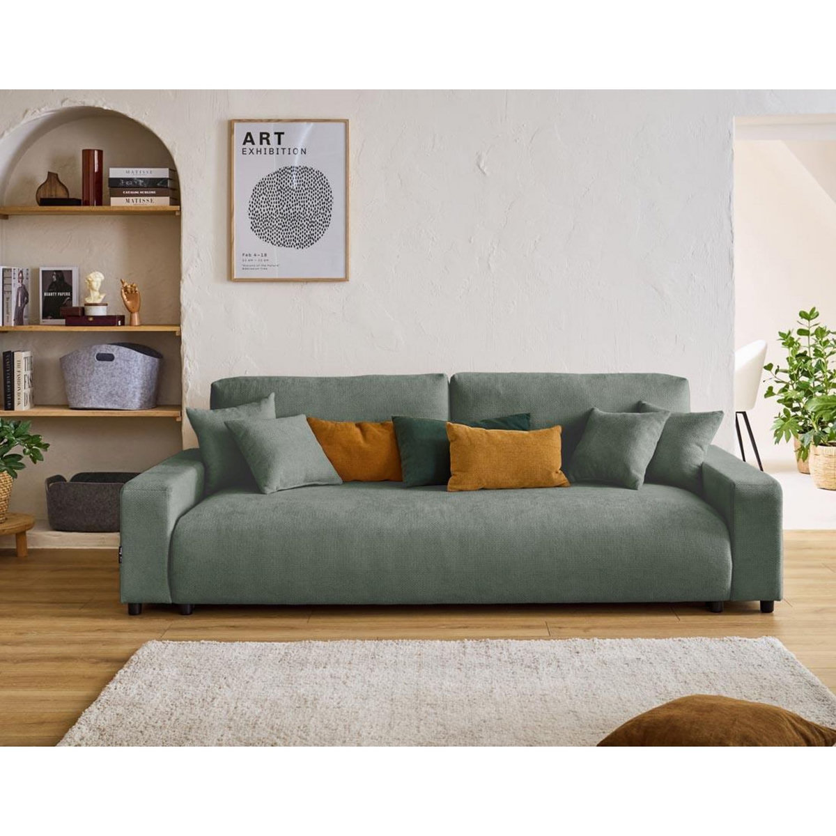 LISA DESIGN Pivoine - canapé droit 3 places - convertible avec coffre - en velours texturé