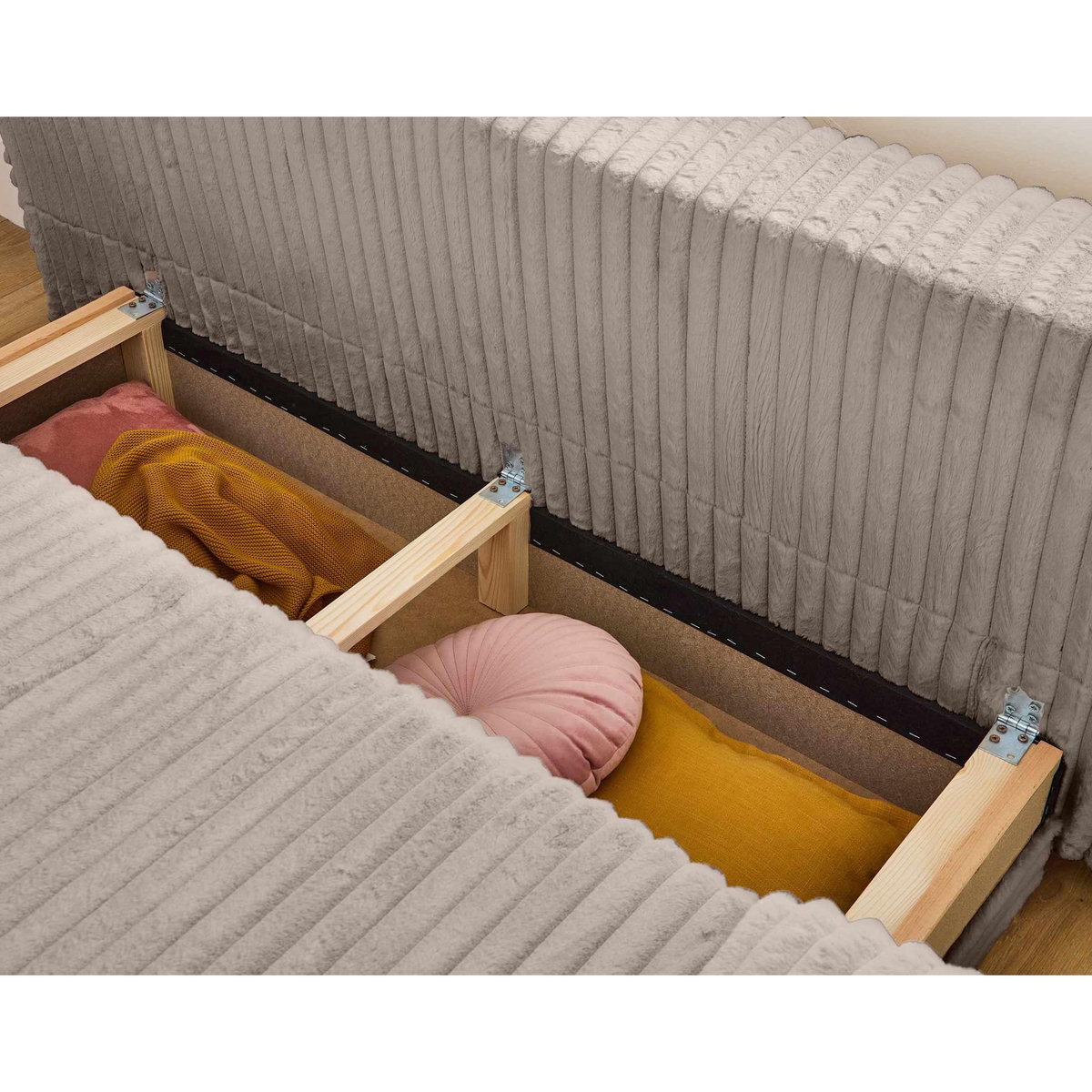 BEST MOBILIER Cristal - canapé 3 places - convertible avec coffre et pouf - en fausse fourrure côtelée