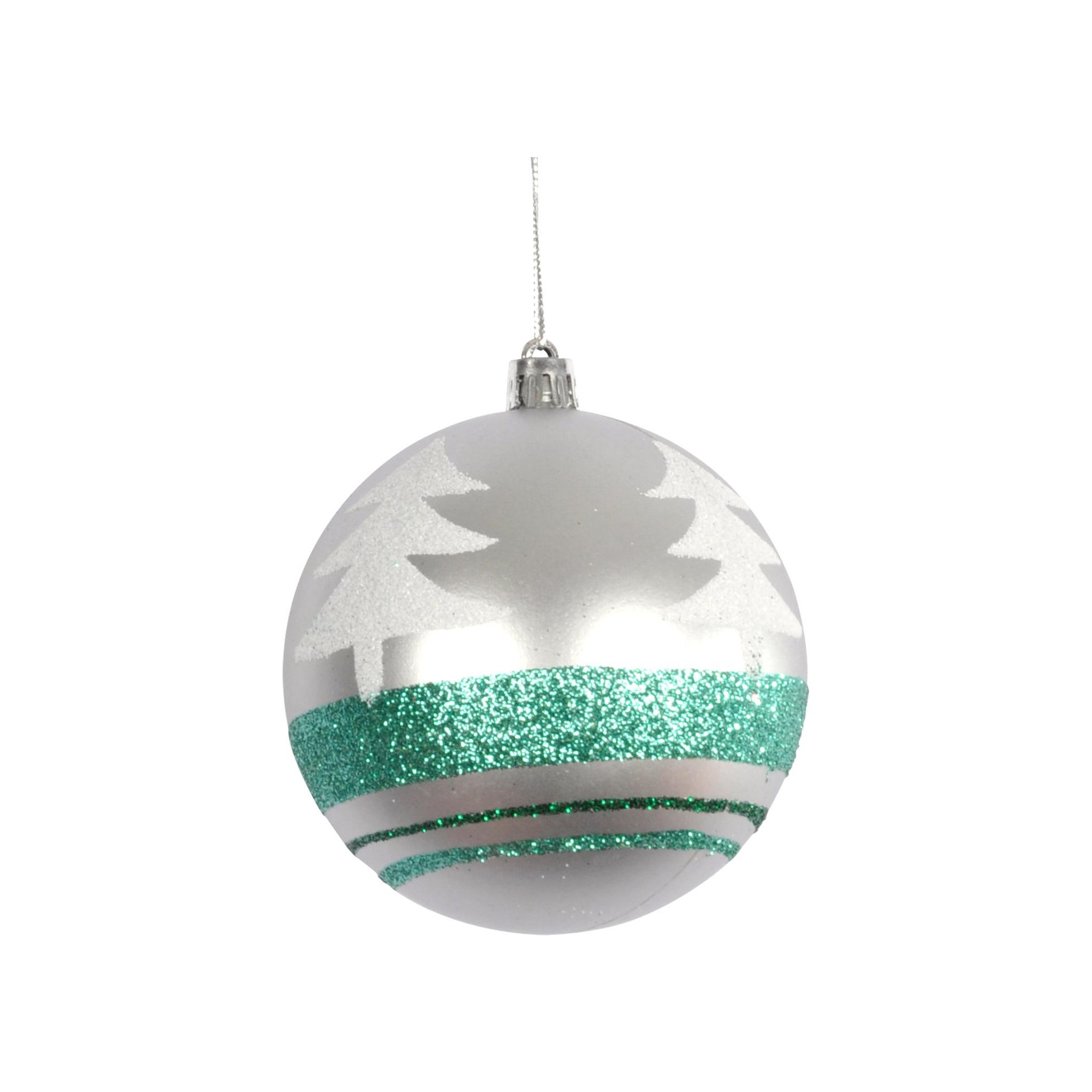 Eden Boule de noël décorée sapins argent  8 cm