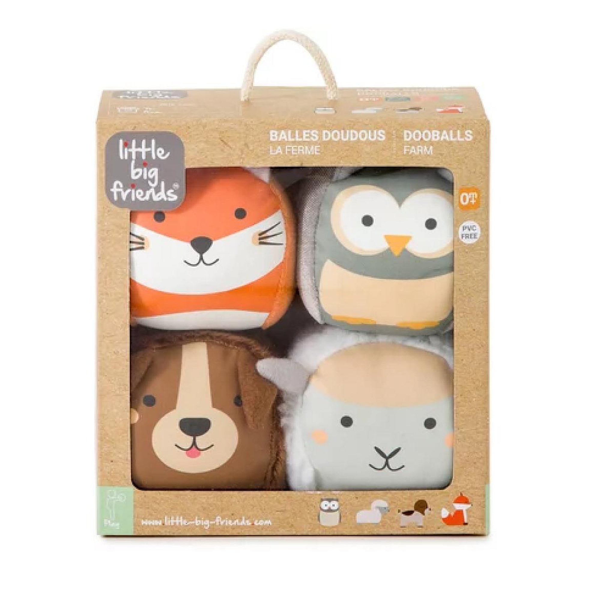 Voir la diapositive 2 : BTL BabyToLove Les dooballs - Set de 4 balles doudous - Ferme