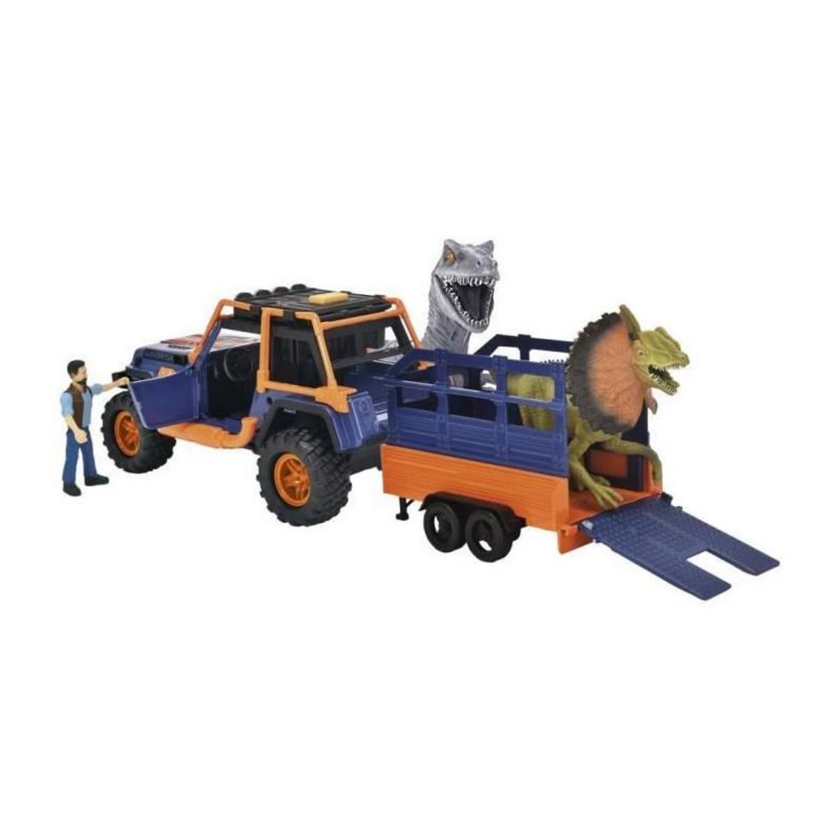 SIMBA.DICKIE.GROUP Dickie - Commandant de Dinosaures - 1 Jeep Wrangler avec remorque + 1 figurine articulée + 2 dinosaures