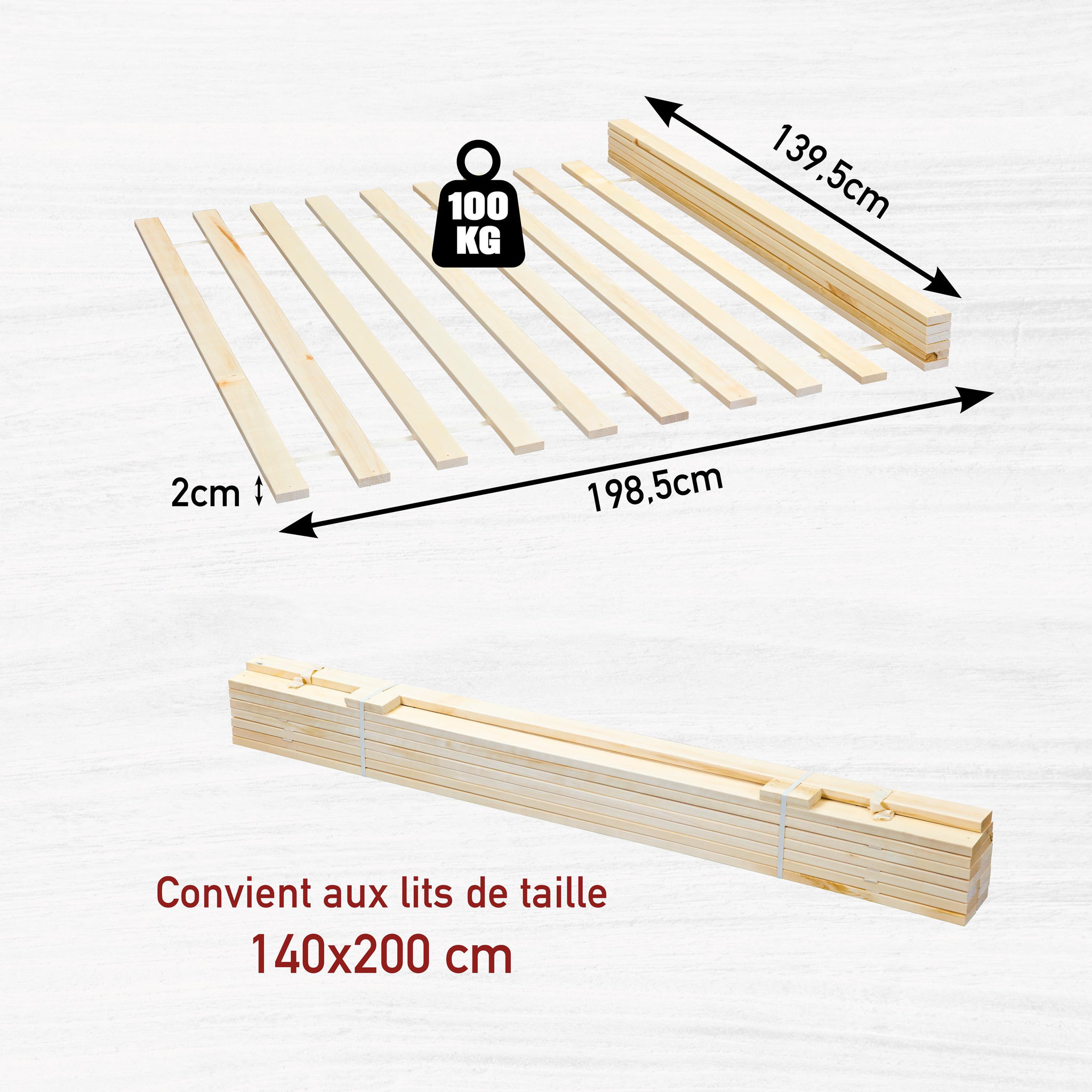 Voir la diapositive 5 : INTERLINK Support de lit - Sommier à lattes 140x200cm