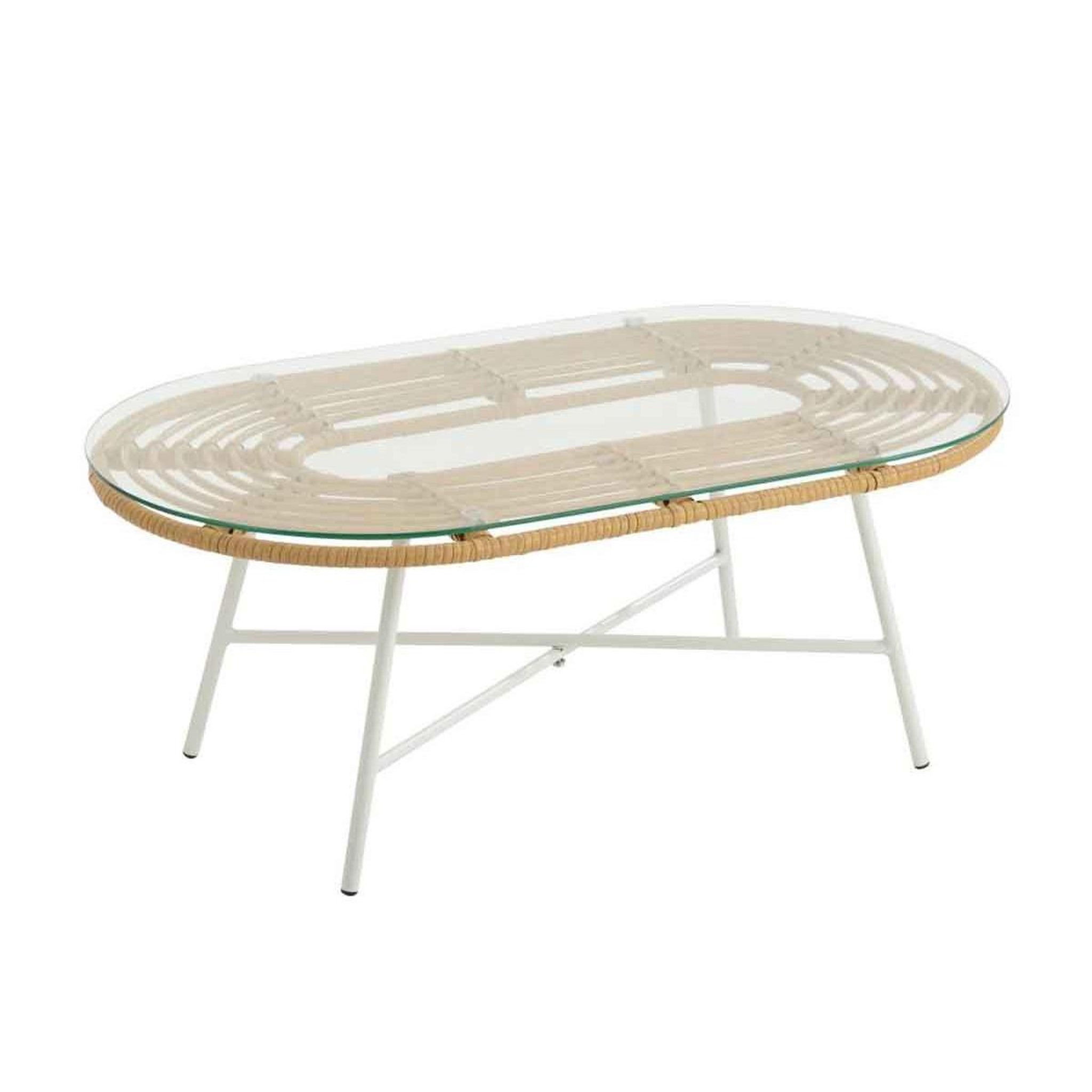 Voir la diapositive 1 : J-LINE Table Basse de Jardin  Celeste  90cm Naturel & Blanc