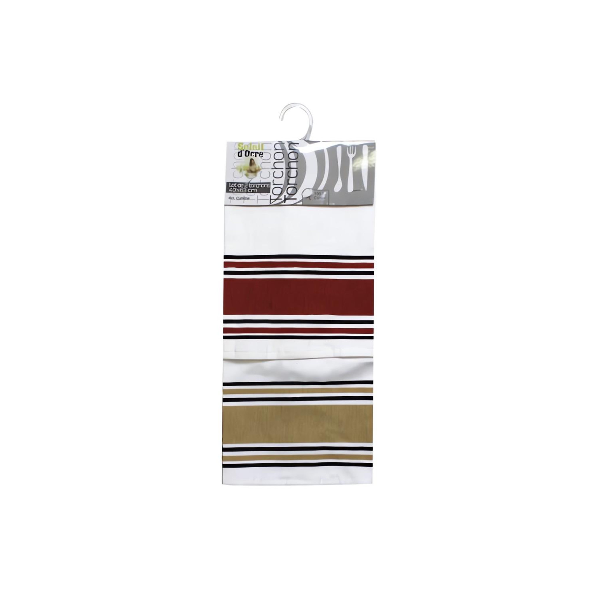 SOLEIL D'OCRE Lot de 2 torchons coton CUISINE rouge et beige