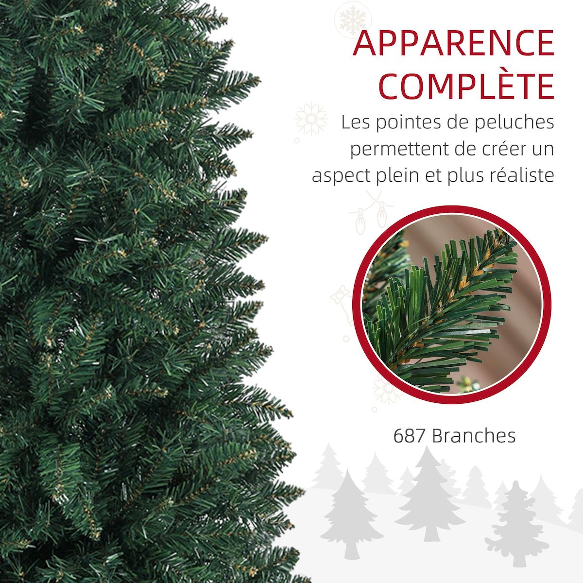 HOMCOM Sapin de Noël artificiel 210 cm slim avec support en acier pliable, 687 branches épines, décoration de Noël effet réaliste, vert