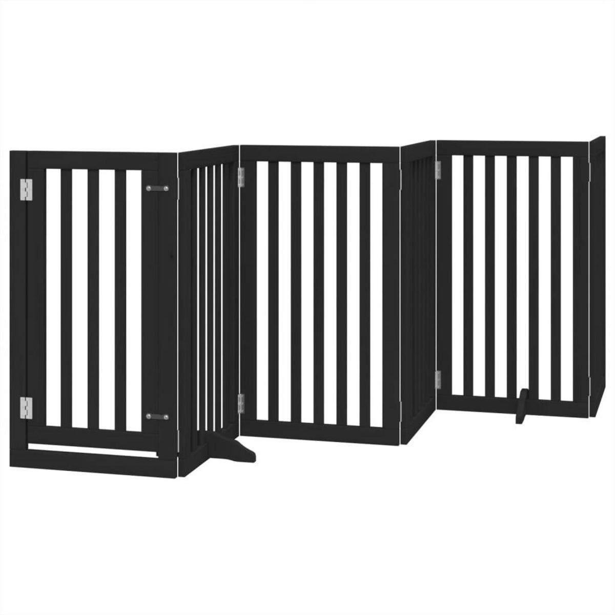 VIDAXL Barriere pour chiens et porte 6 panneaux noir bois de peuplier