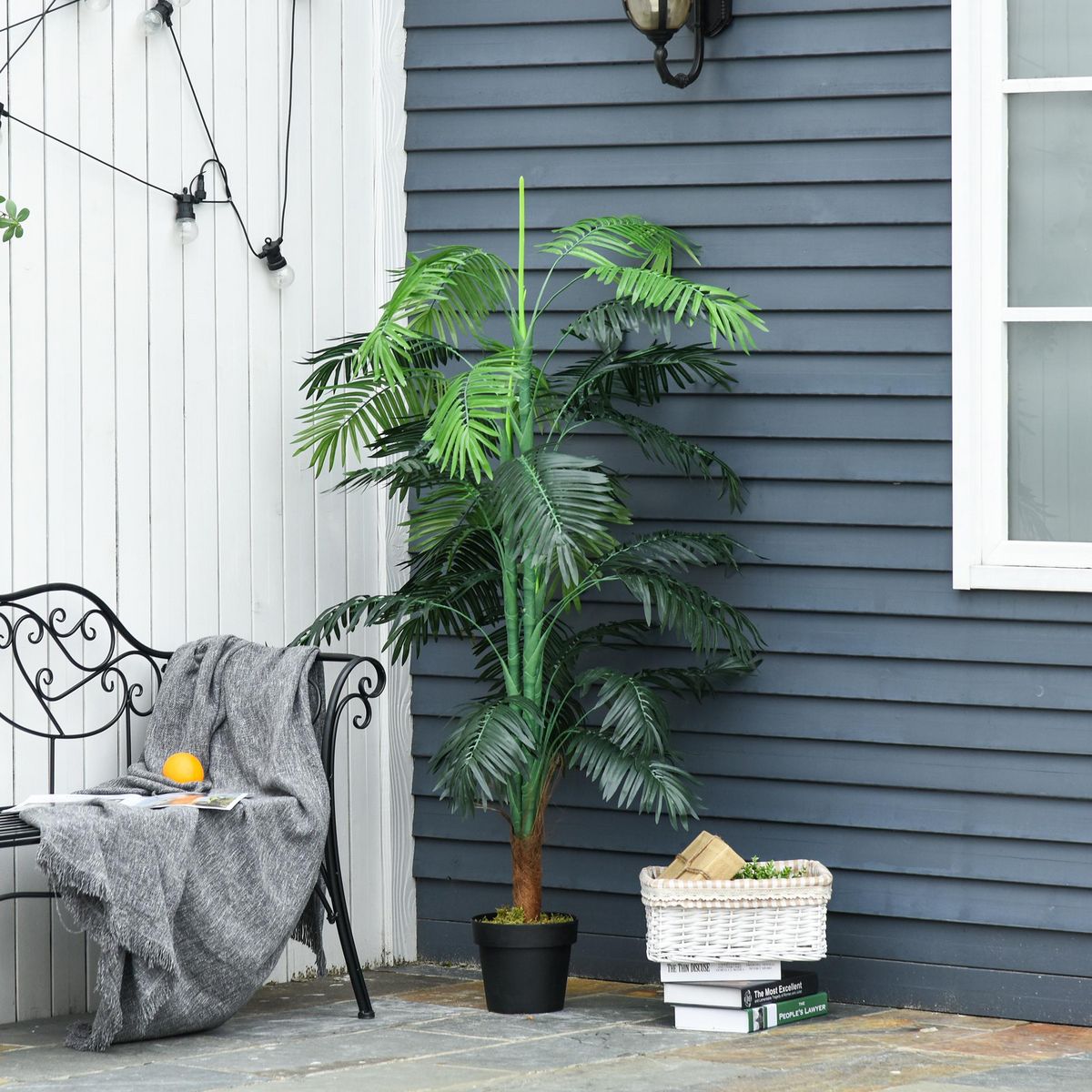 OUTSUNNY Palmier artificiel hauteur 1,7 m arbre artificiel tronc branches lichen grandes feuilles grand réalisme pot inclus