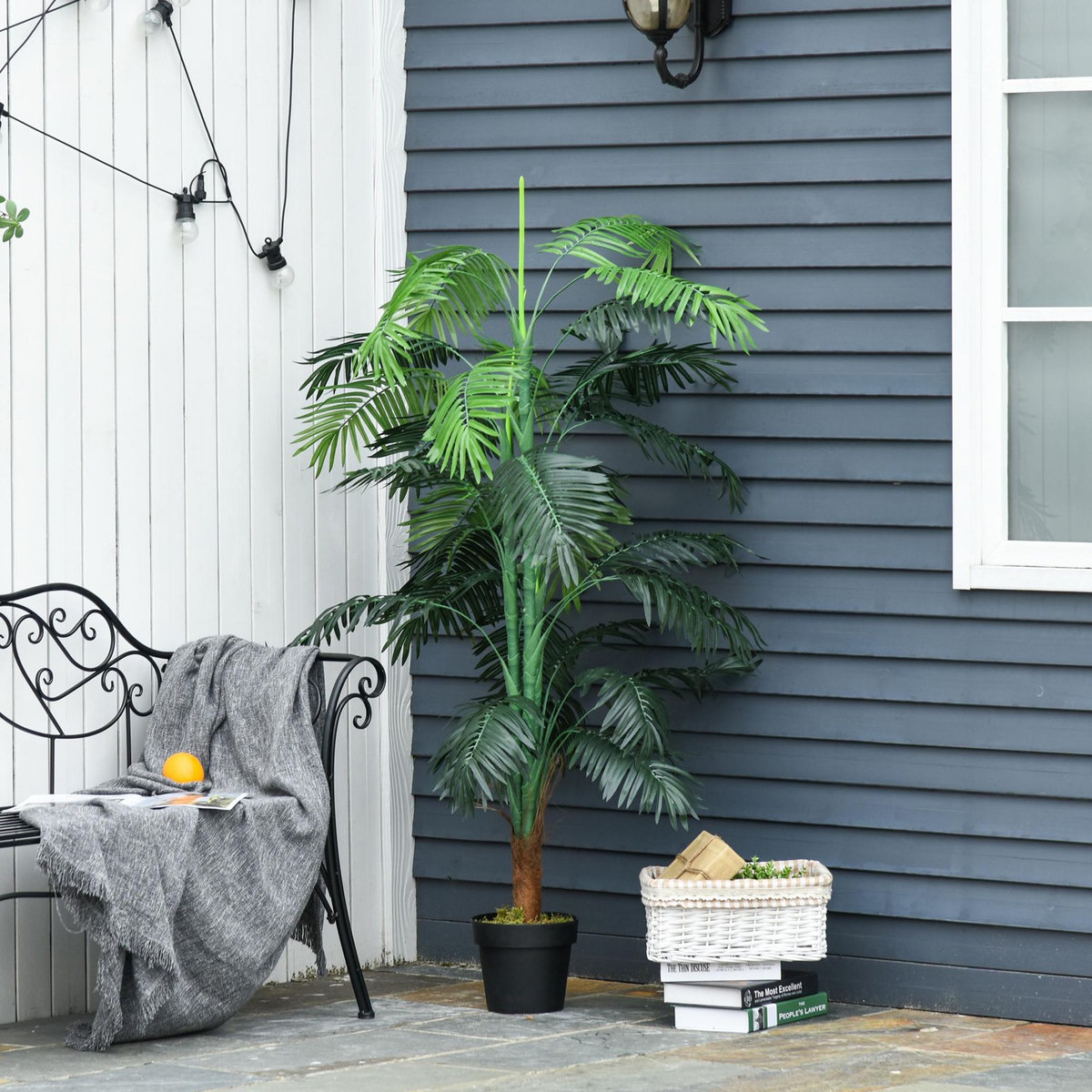 OUTSUNNY Palmier artificiel hauteur 1,7 m arbre artificiel tronc branches lichen grandes feuilles grand réalisme pot inclus