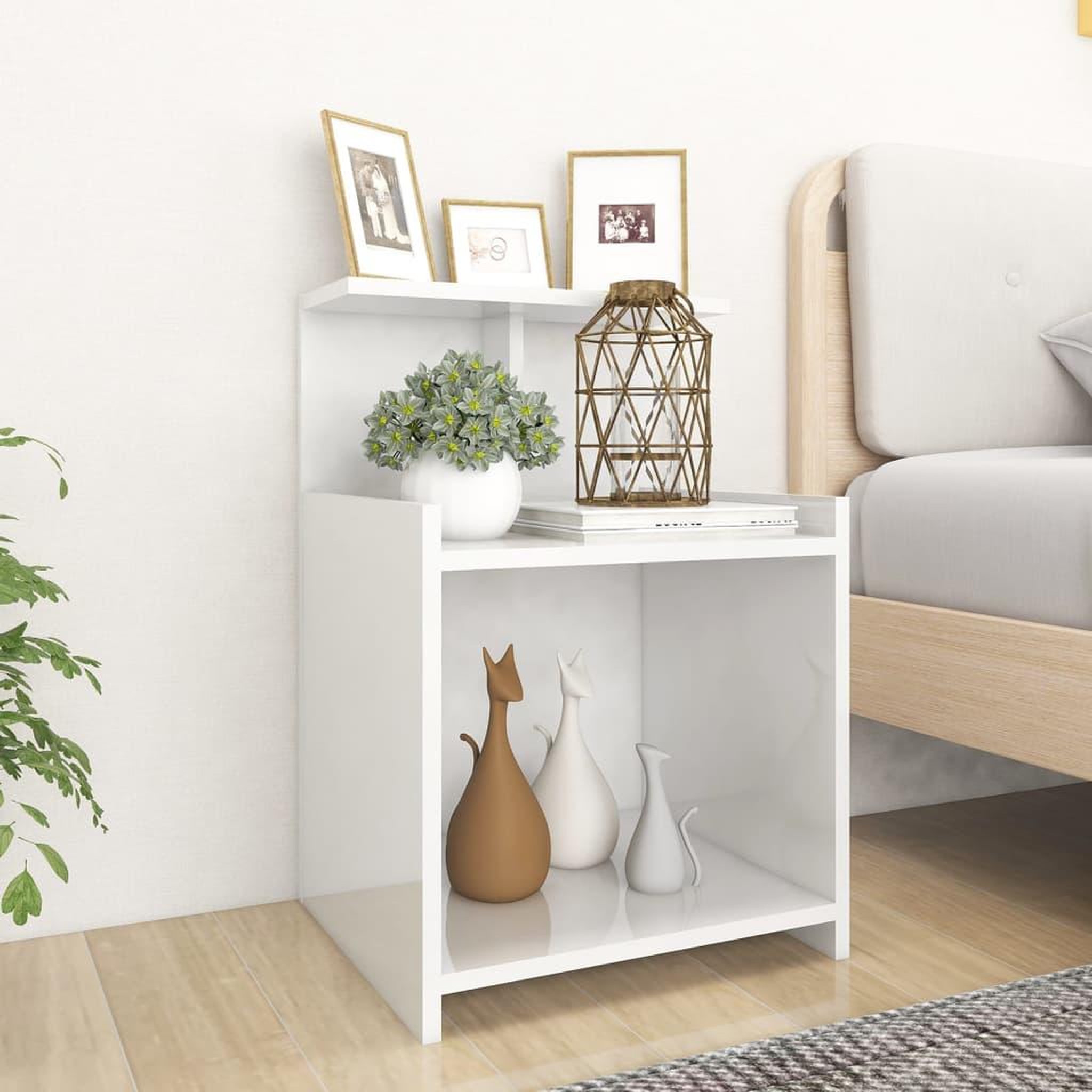 Voir la diapositive 1 : VIDAXL Table de chevet Blanc brillant 40x35x60 cm Agglomere