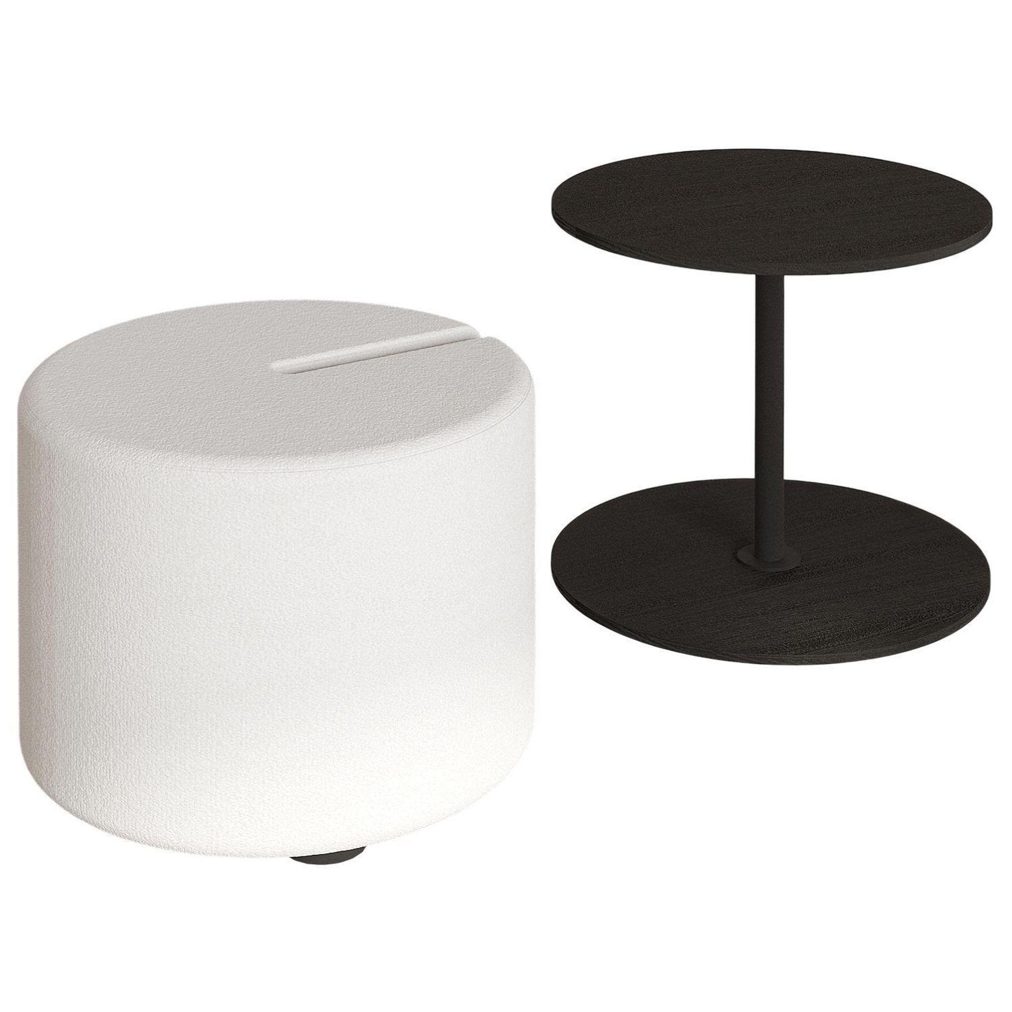 TOILINUX Ensemble table basse et pouf gigogne orbit. Coloris disponibles : Marron, Noir