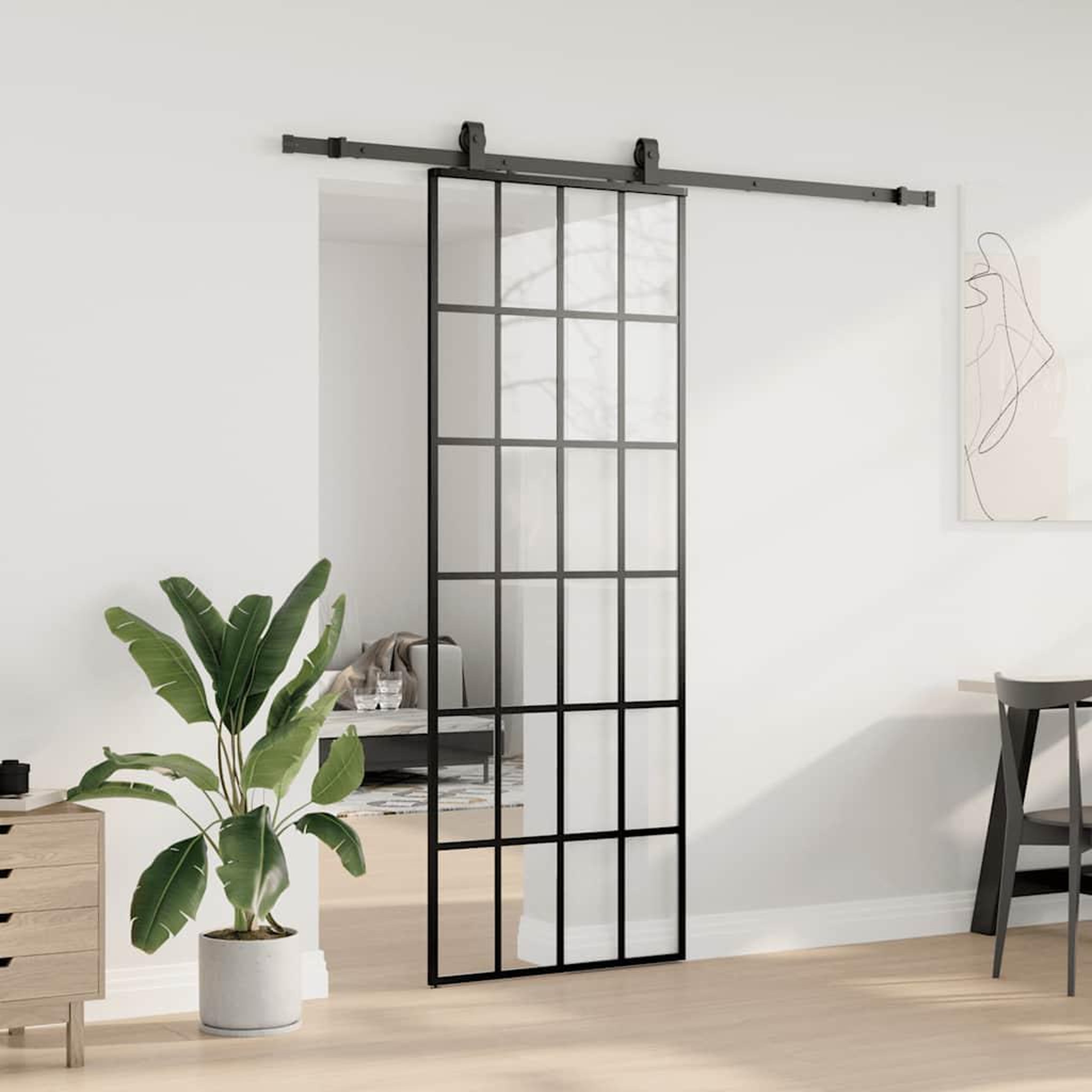 Voir la diapositive 3 : VIDAXL Porte coulissante kit de quincaillerie noir 76x205 cm verre ESG