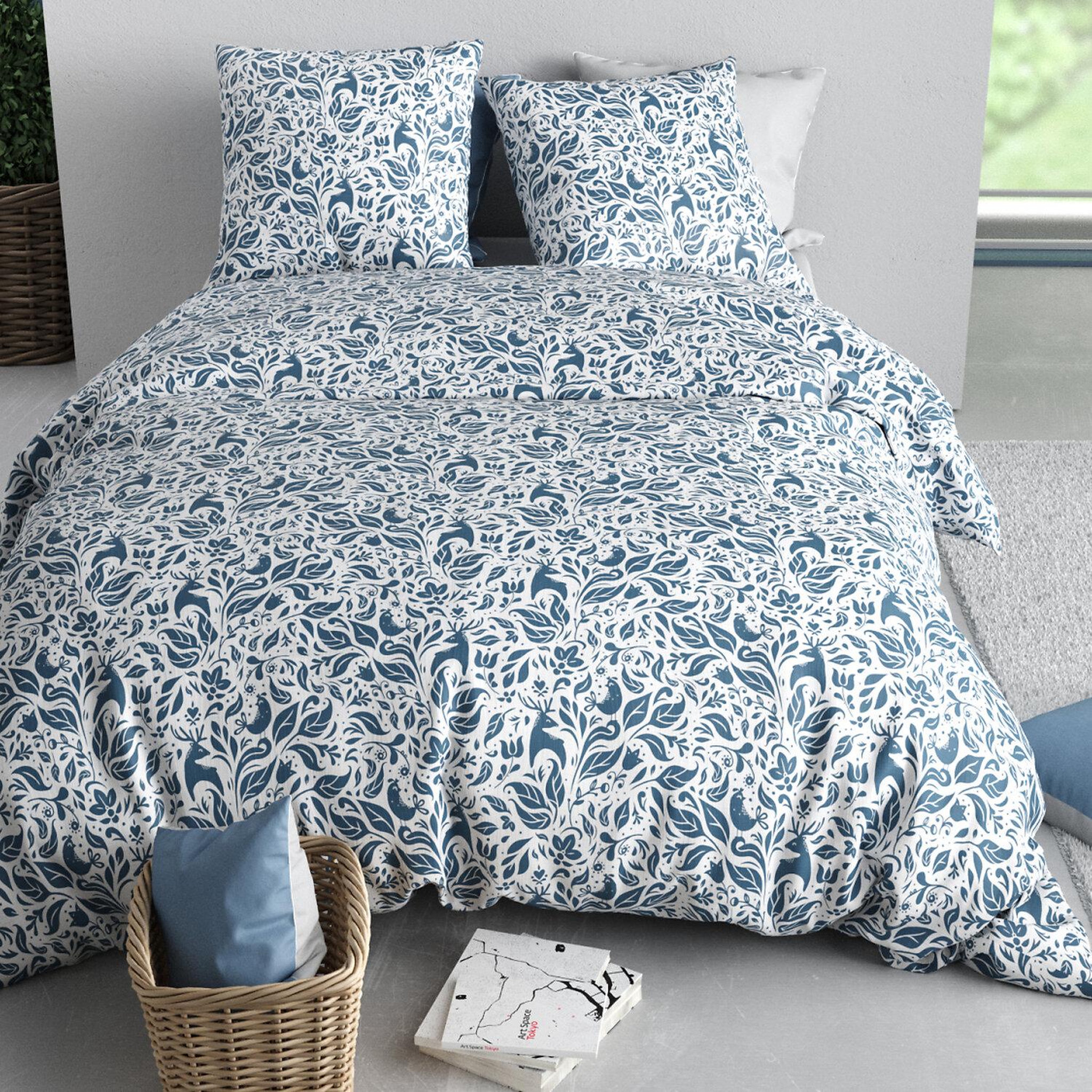 Voir la diapositive 3 : ATELIER DU COTON Parure housse de couette imprimée 100% coton 57fils blouva