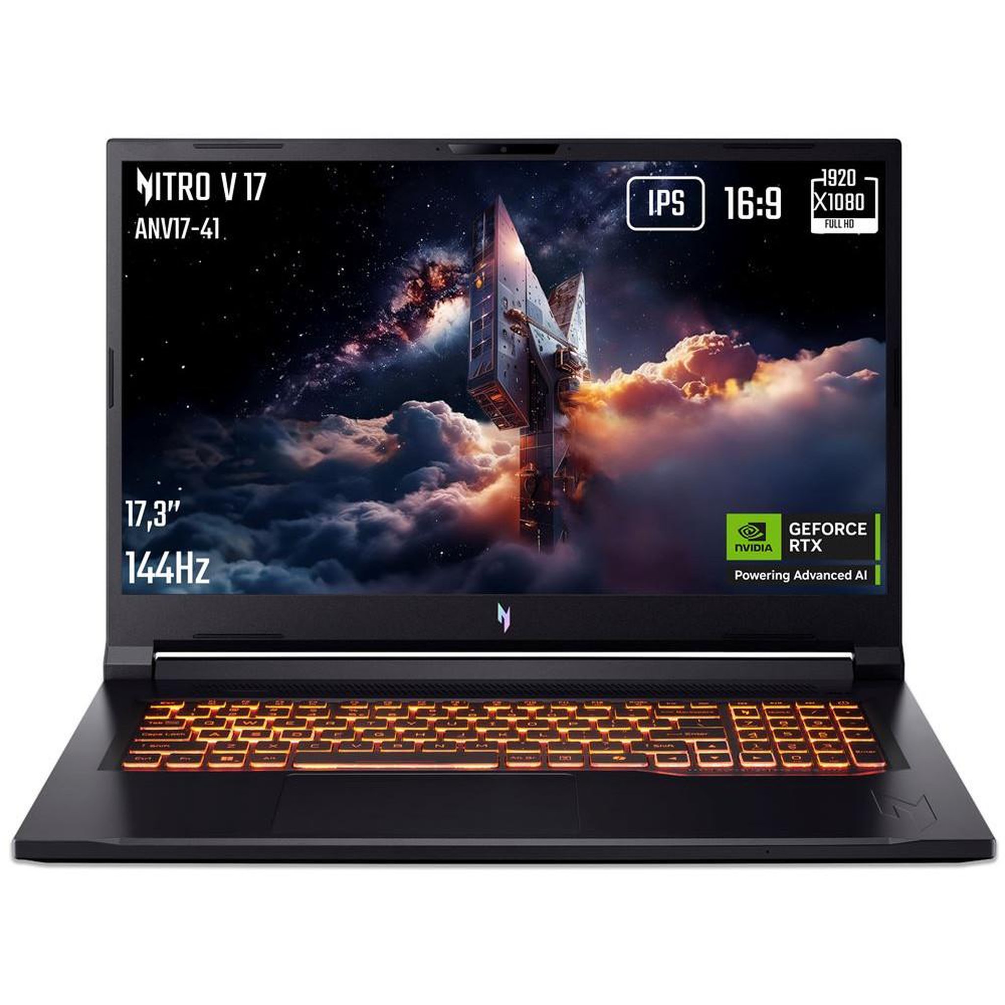 ACER Laptop gaming 17,3  FHD 144 Hz IPS, Ryzen 7, 32 Go DDR5, SSD NVMe 1 To, RTX 5060 8 Go, clavier rétroéclairé orange, noir