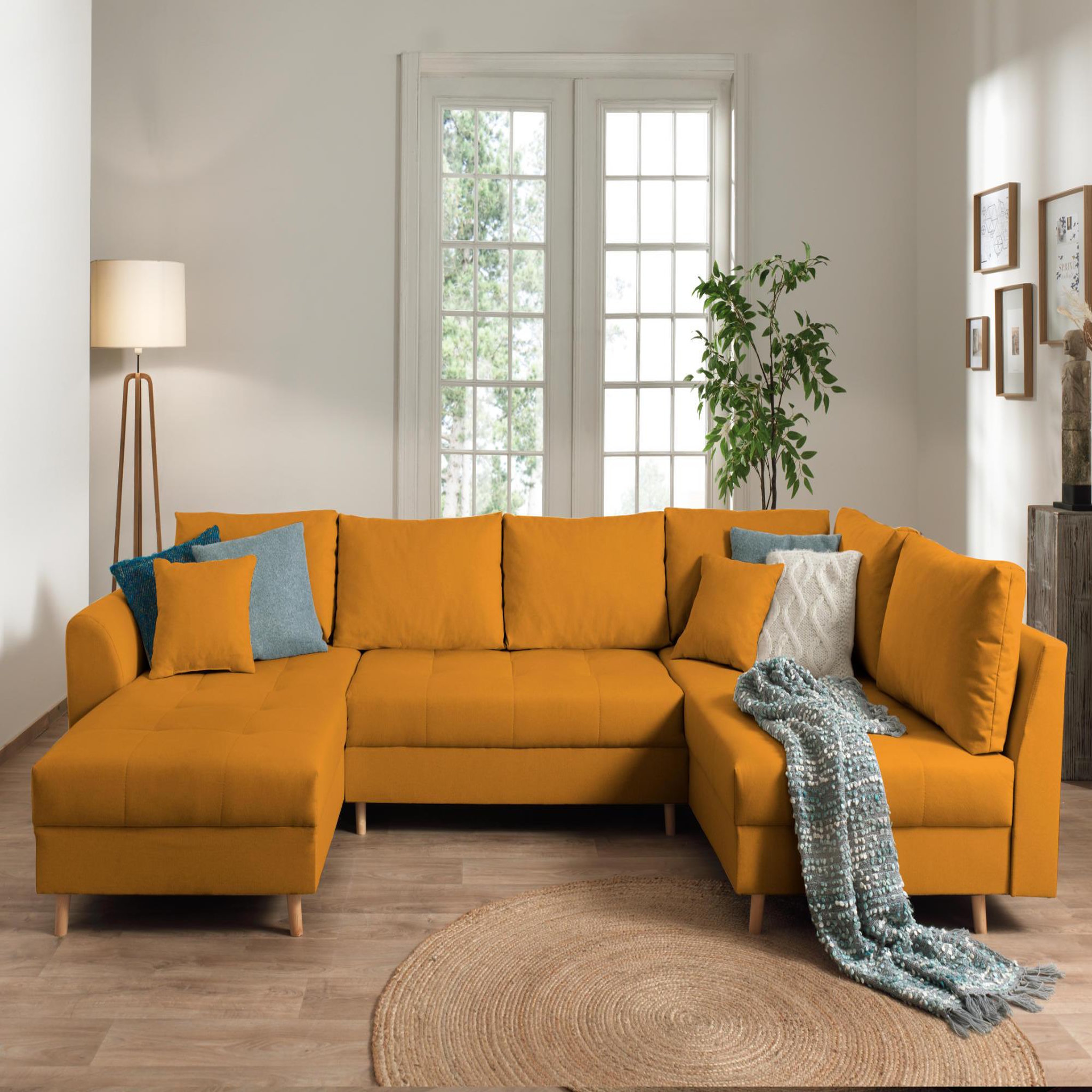 Voir la diapositive 2 : LISA DESIGN Rune - canapé panoramique - avec pouf d'appoint - 7 places - style scandinave - droit
