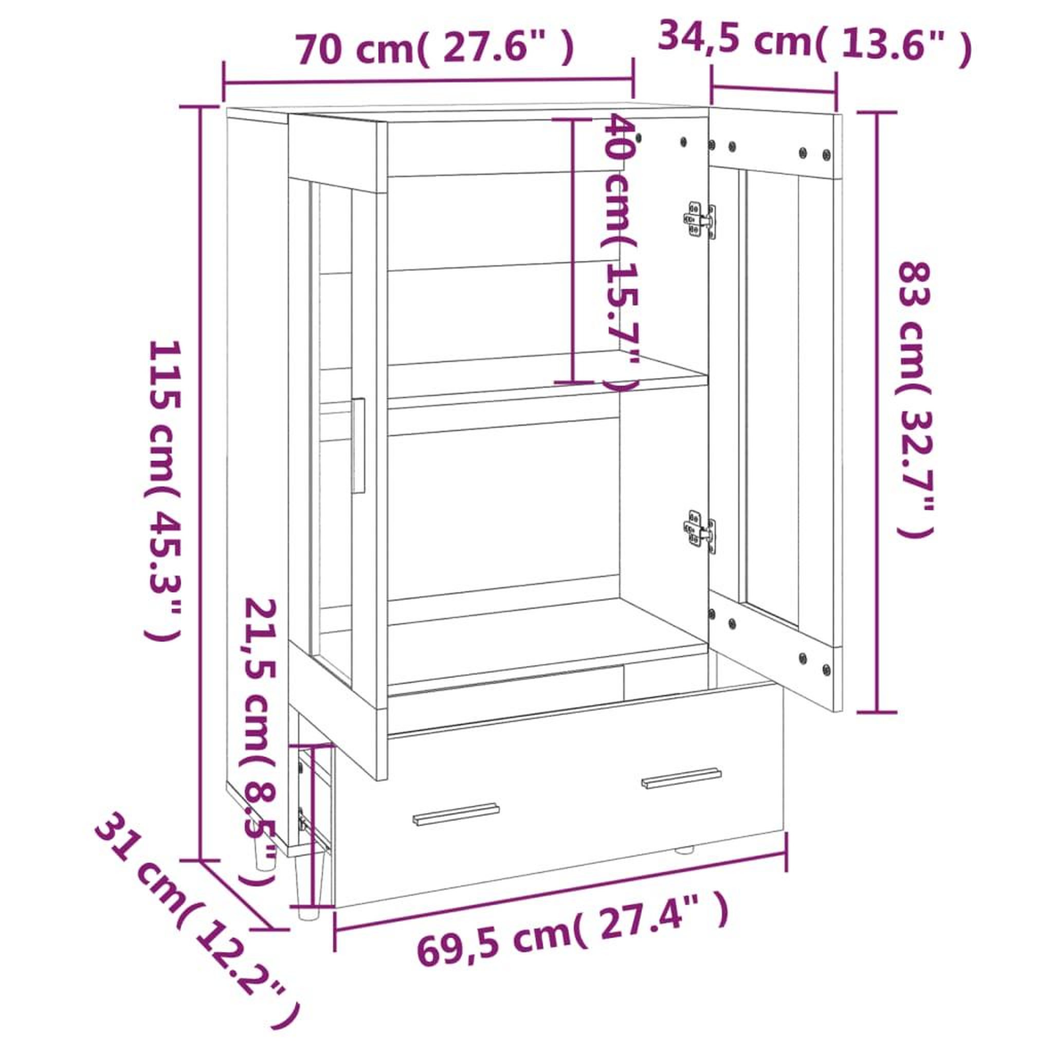Voir la diapositive 6 : VIDAXL Buffet haut Chene sonoma 70x31x115 cm Bois d'ingenierie