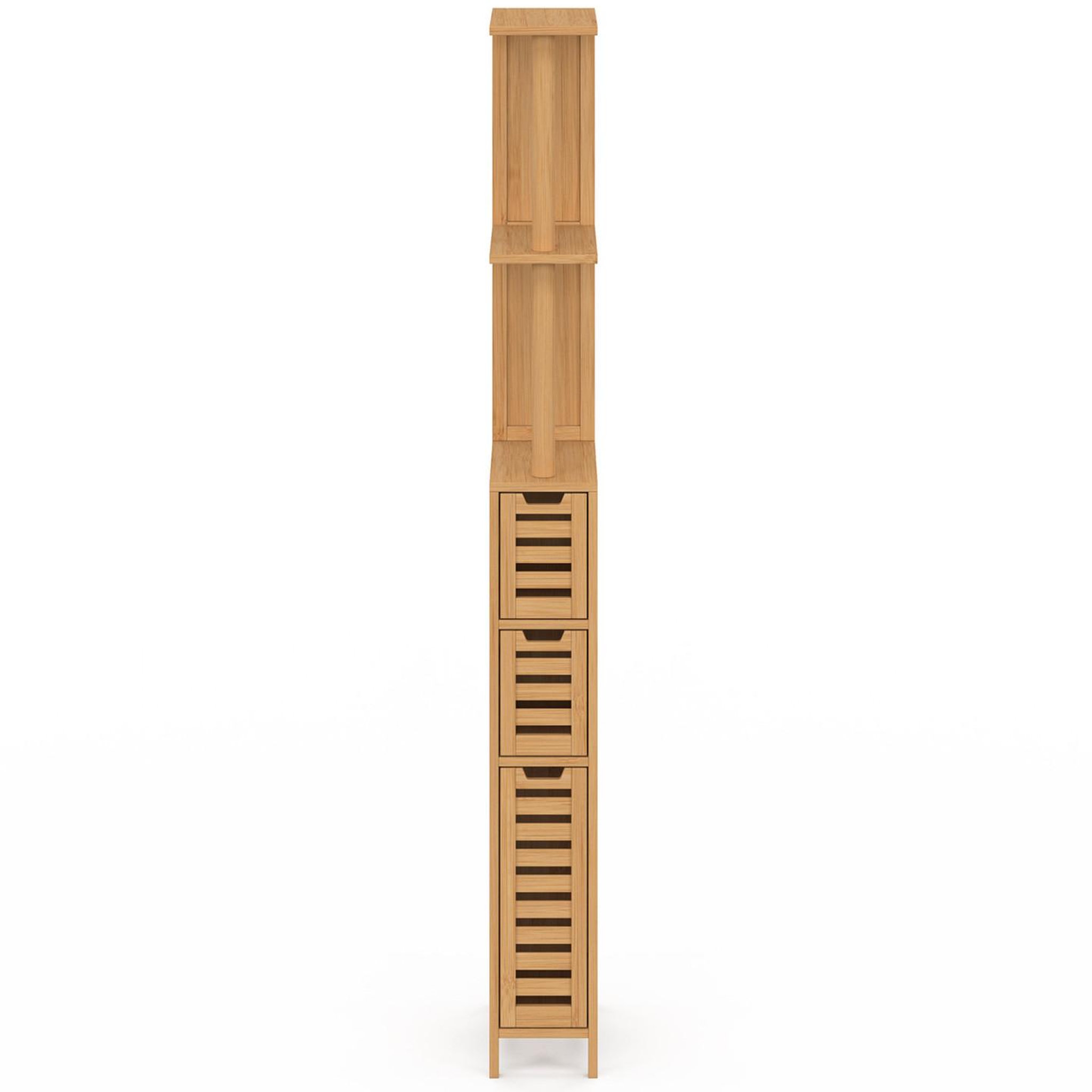 Voir la diapositive 3 : ID MARKET Meuble wc 1 porte 2 tiroirs bambou bea avec étagères