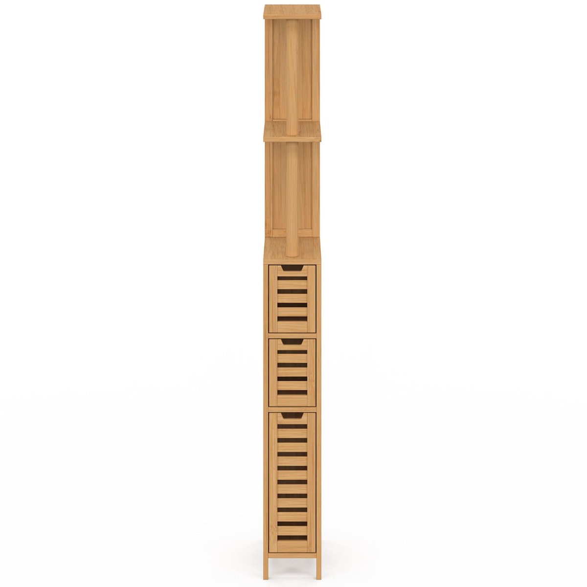 ID MARKET Meuble WC 1 porte 2 tiroirs bambou BEA avec étagères