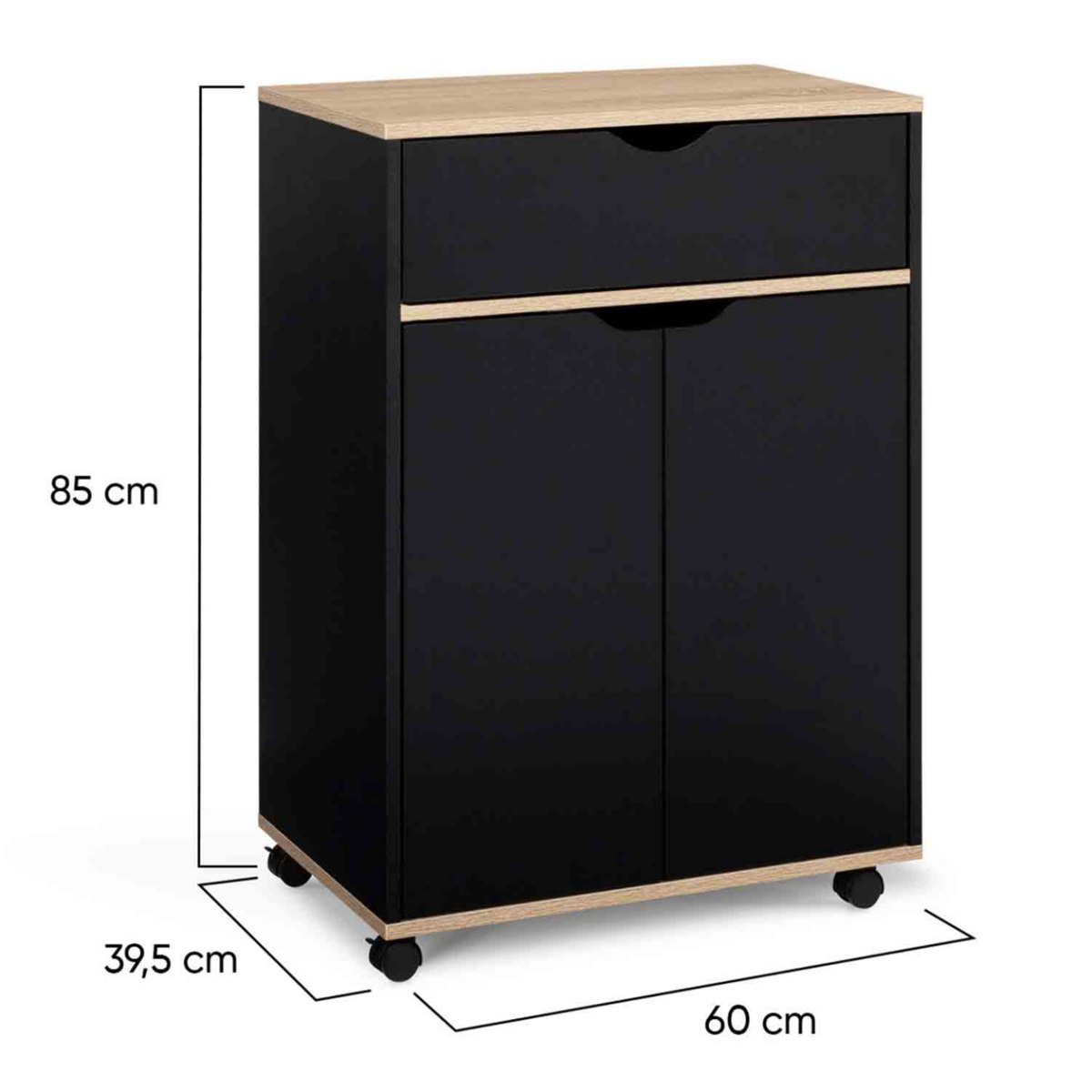 ID MARKET Desserte de cuisine COSY placard avec tiroir bois noir et plateaux façon hêtre L.60 CM