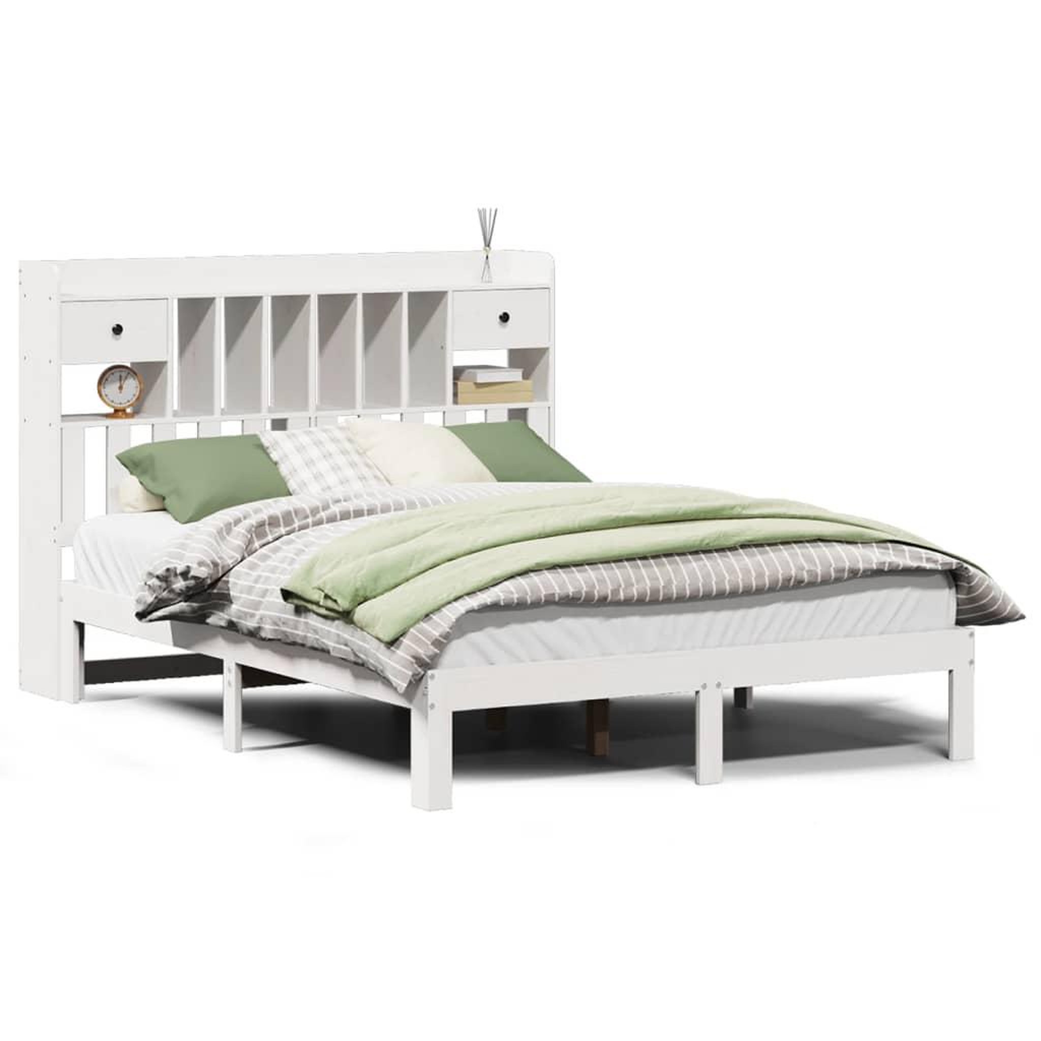 Voir la diapositive 2 : VIDAXL Lit bibliotheque sans matelas blanc 160x200 cm bois pin massif