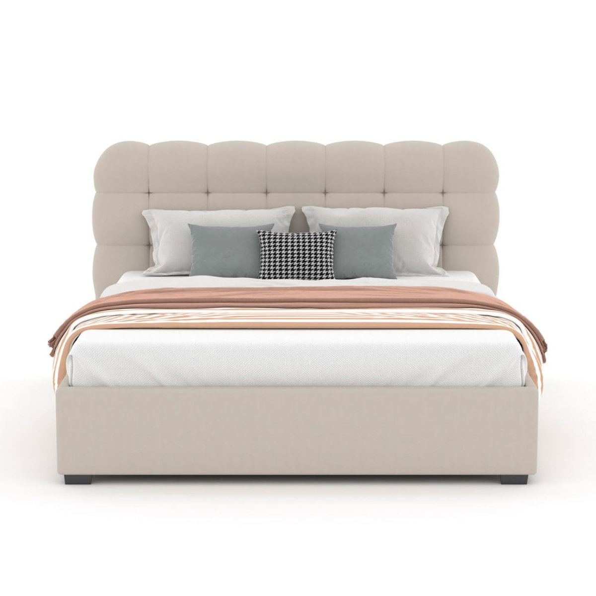 CONCEPT USINE Lit nuage avec coffre de rangement 140x190cm en velours beige DALLAS