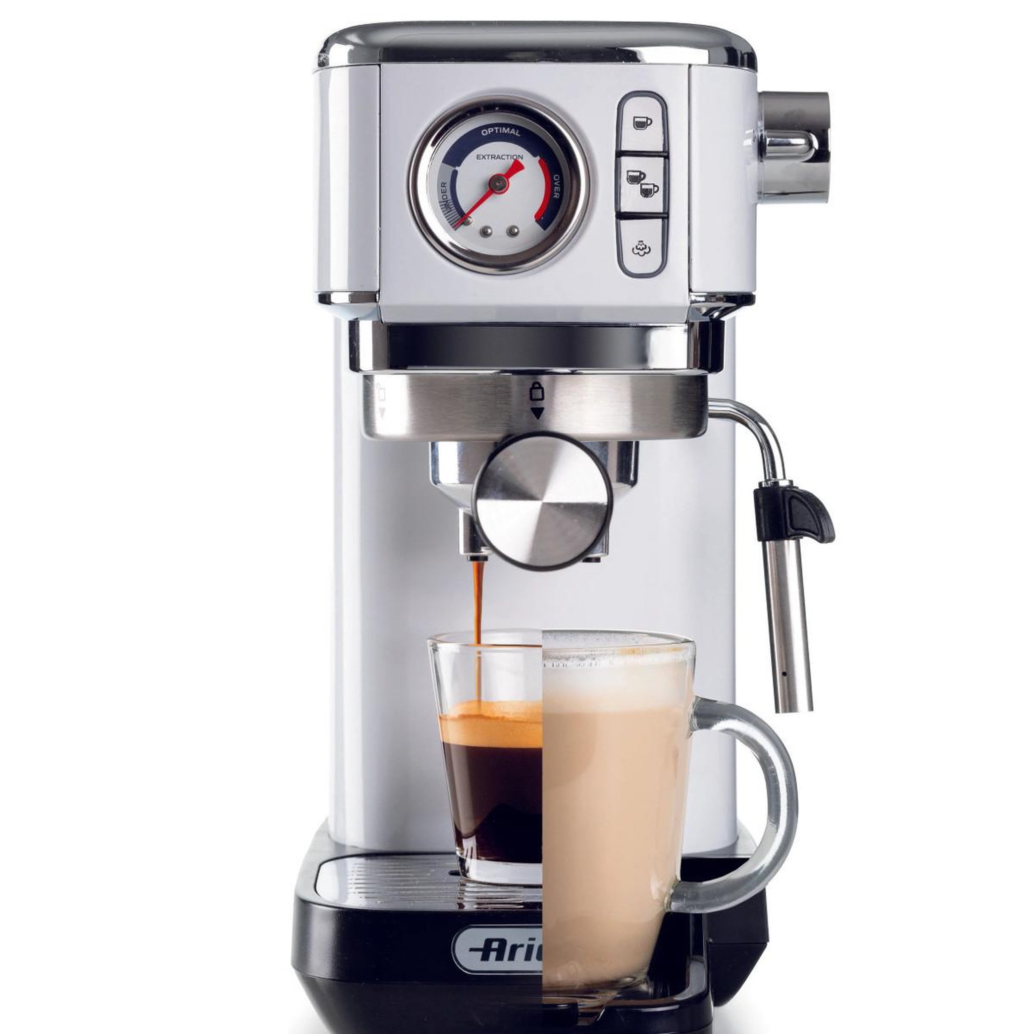 Voir la diapositive 2 : ARIETE Ariete 1381 machine à café espresso avec manomètre 15 bars café en poudre et dosettes blanc