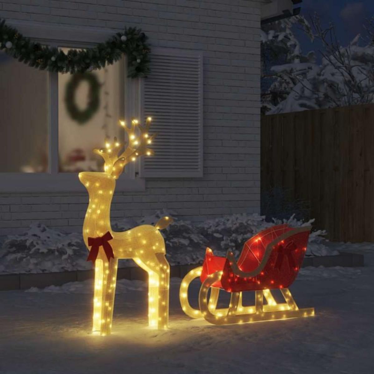 VIDAXL Décoration de Noël renne et traîneau 100 LED blanc chaud