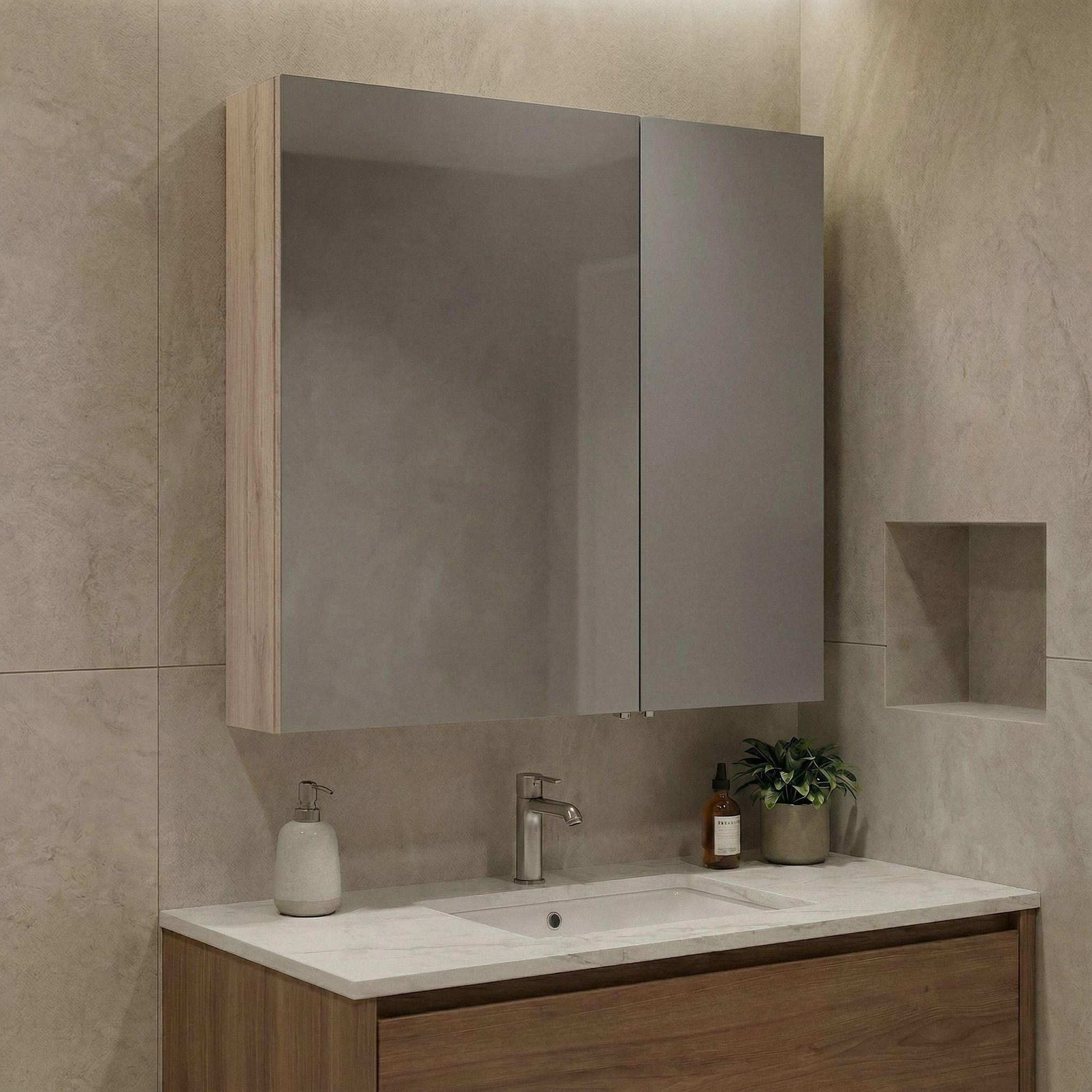 Voir la diapositive 2 : Habitat et Jardin Meuble salle de bain avec miroir  side 60  - 60 x 16 x 66 cm - oak