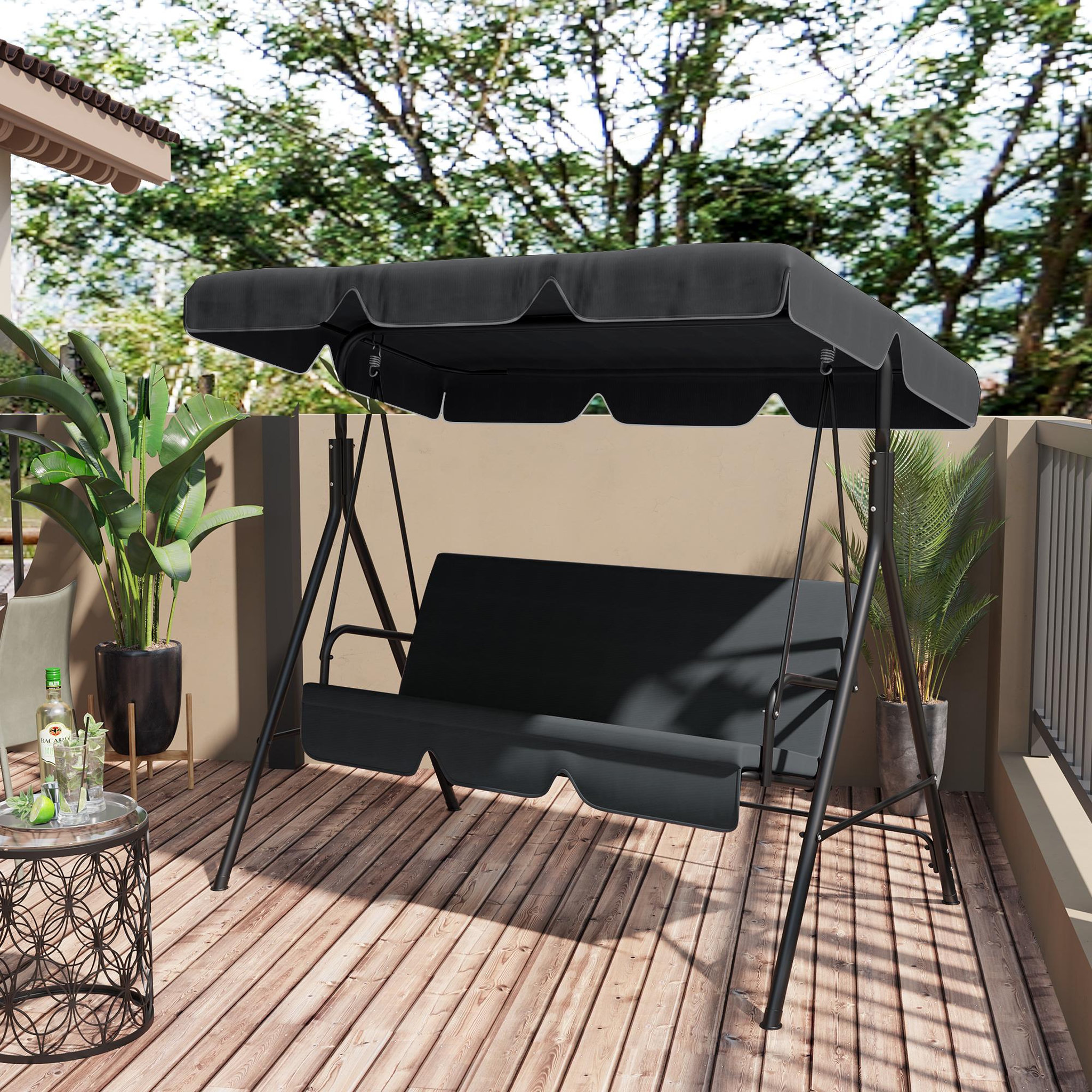 Voir la diapositive 6 : OUTSUNNY Toile de Rechange pour balancelle de Jardin Tissu Polyester Haute densité 200 g/m² 192L x 144l cm - noir