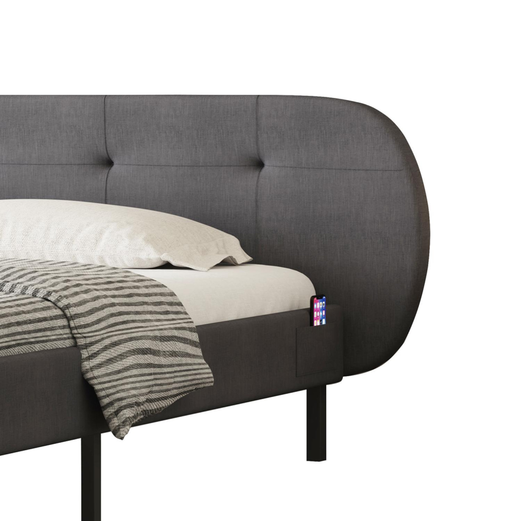 Voir la diapositive 6 : CONCEPT USINE Lit capitonné 140x190cm gris avec tête de lit et sommier tulsa