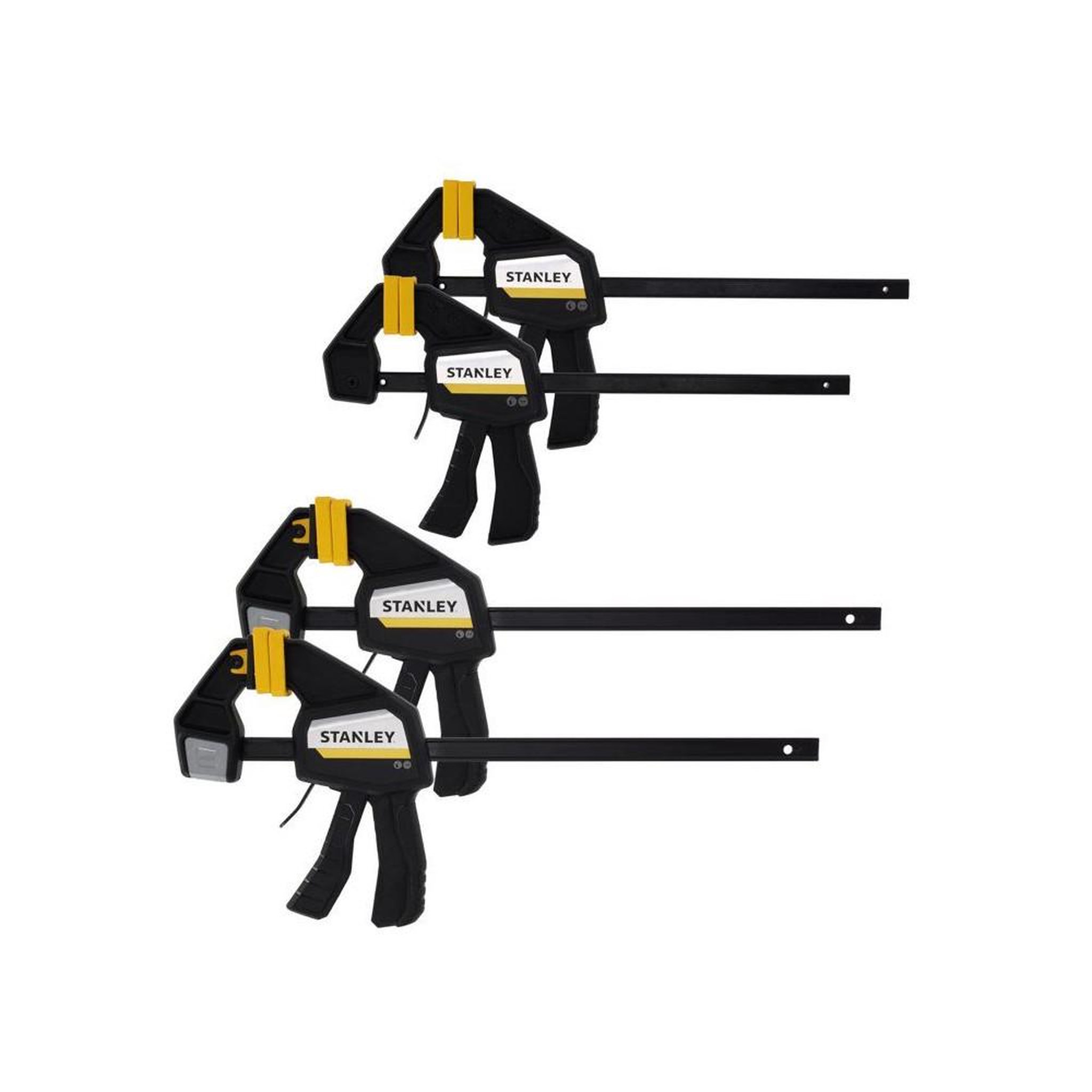 Stanley Lot de 2 serre-joints à barre auto-bloquants 150 mm noirs et jaunes, poignée à gâchette et mordache fixe pour serrage rapide manuel