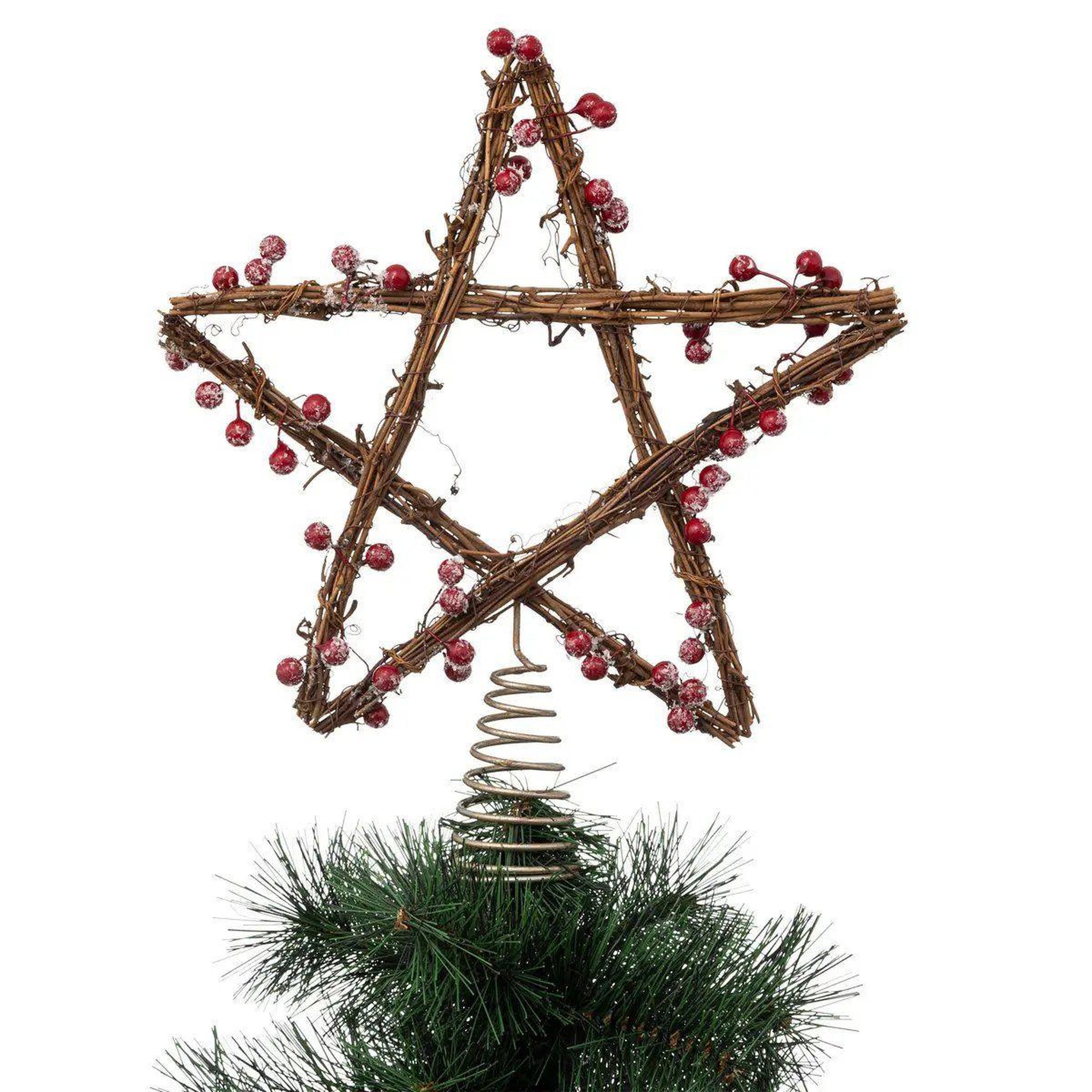 Voir la diapositive 2 : ATMOSPHERA Cimier sapin étoile  bois & baies  30cm marron