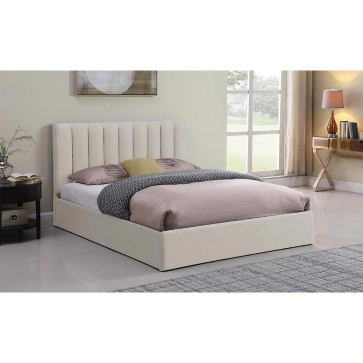 Paris Prix Lit Coffre Design en Tissu  Songa  180x200cm Beige