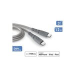 FORCE POWER Câble Ultra renforcé USB C Lightning Force Power pour Apple iPhone 1.2 m Gris