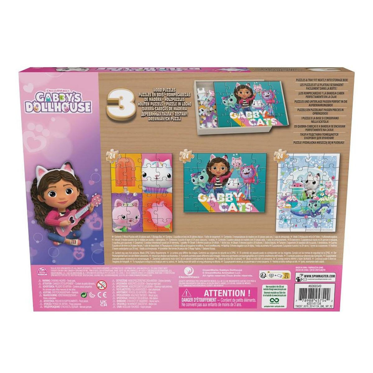 SpinMaster Boite 3 puzzles bois fsc gabby et la maison magique