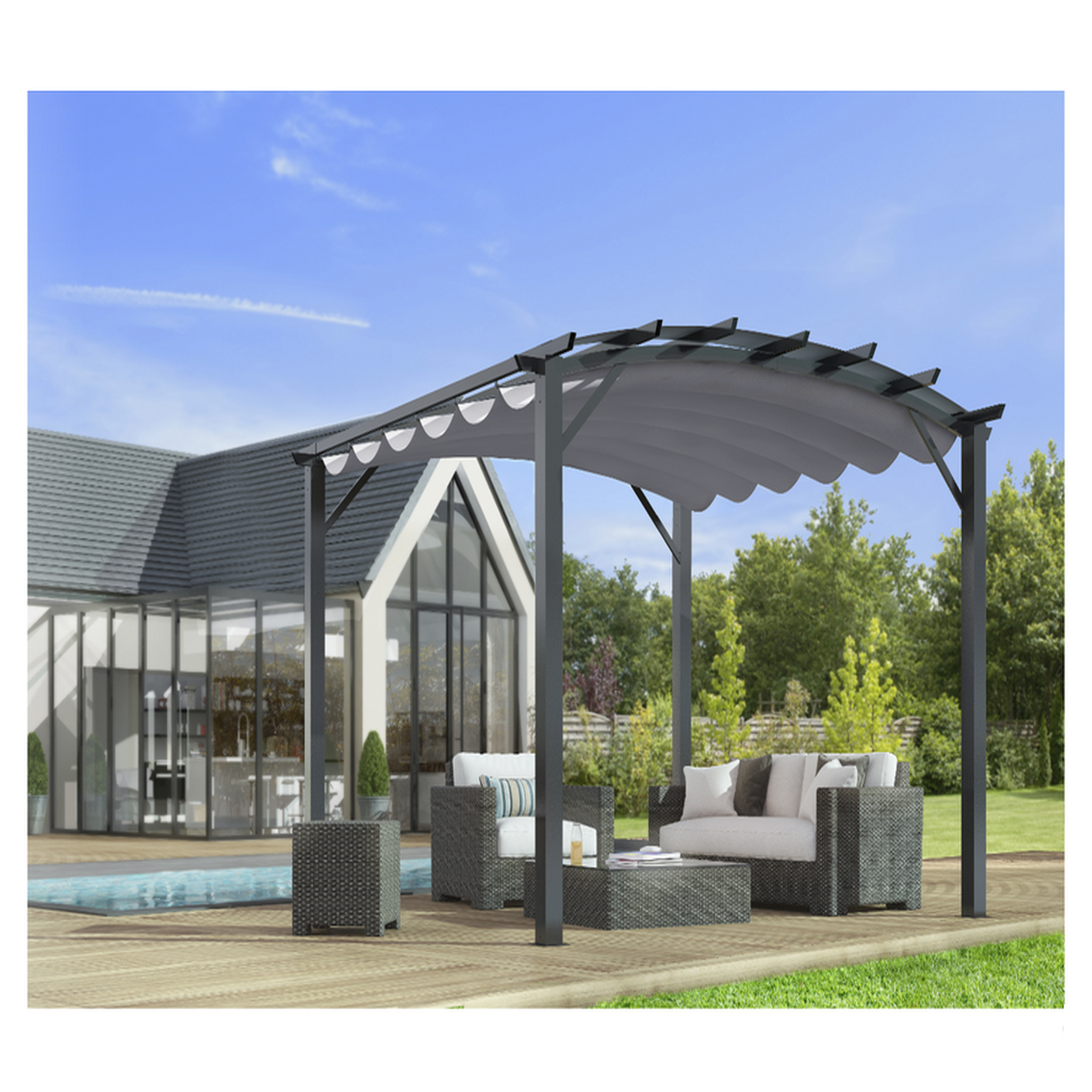 Voir la diapositive 3 : Hisense Pergola arche en acier 11.22 m² gris - per3433gn