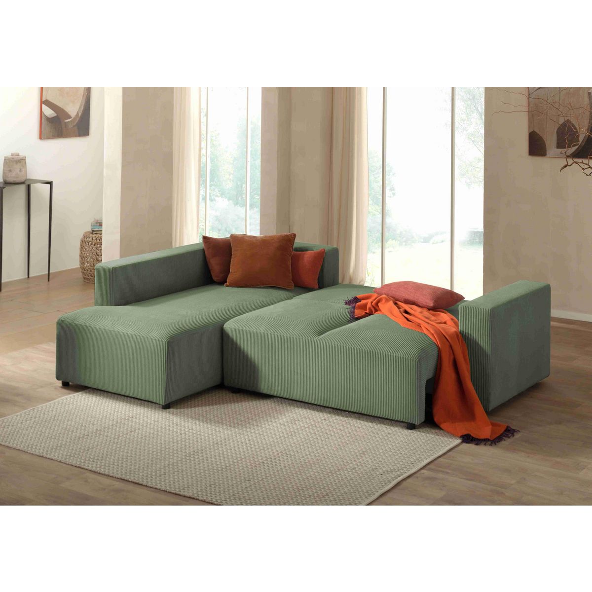 LISA DESIGN Livy - canapé d'angle convertible - avec coffre - en velours côtelé - 5 places - gauche