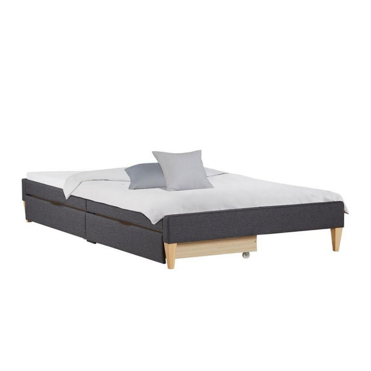 HomeStyle4U Lit capitonné avec matelas 90x200 cm 2 tiroirs