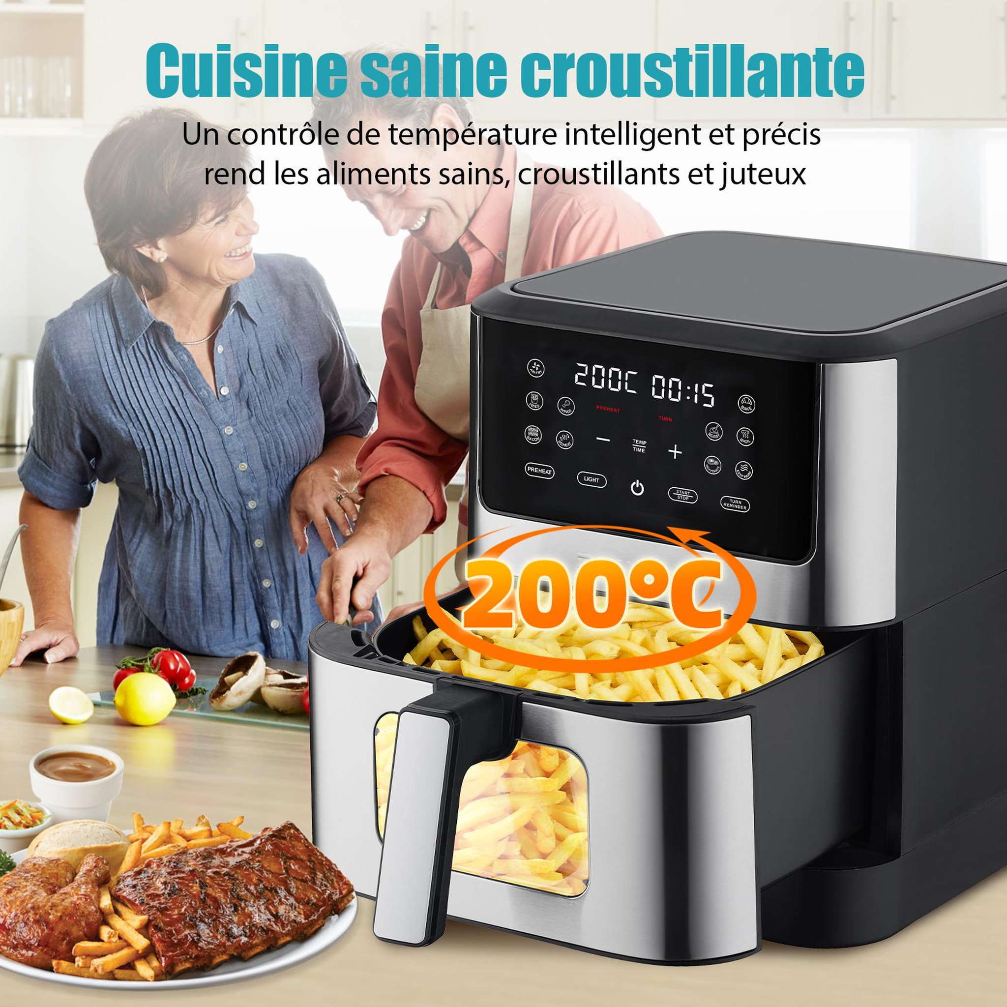 Voir la diapositive 2 : DEIME DEIME- Airfryer 6L 1500W 10 programmes avec fenêtre de cuisson