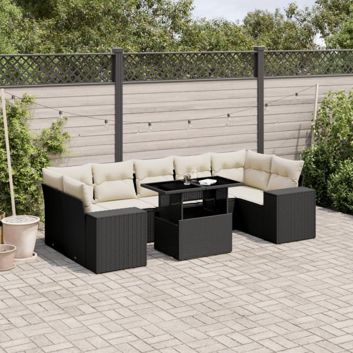VIDAXL Salon de jardin 8 pcs avec coussins noir resine tressee