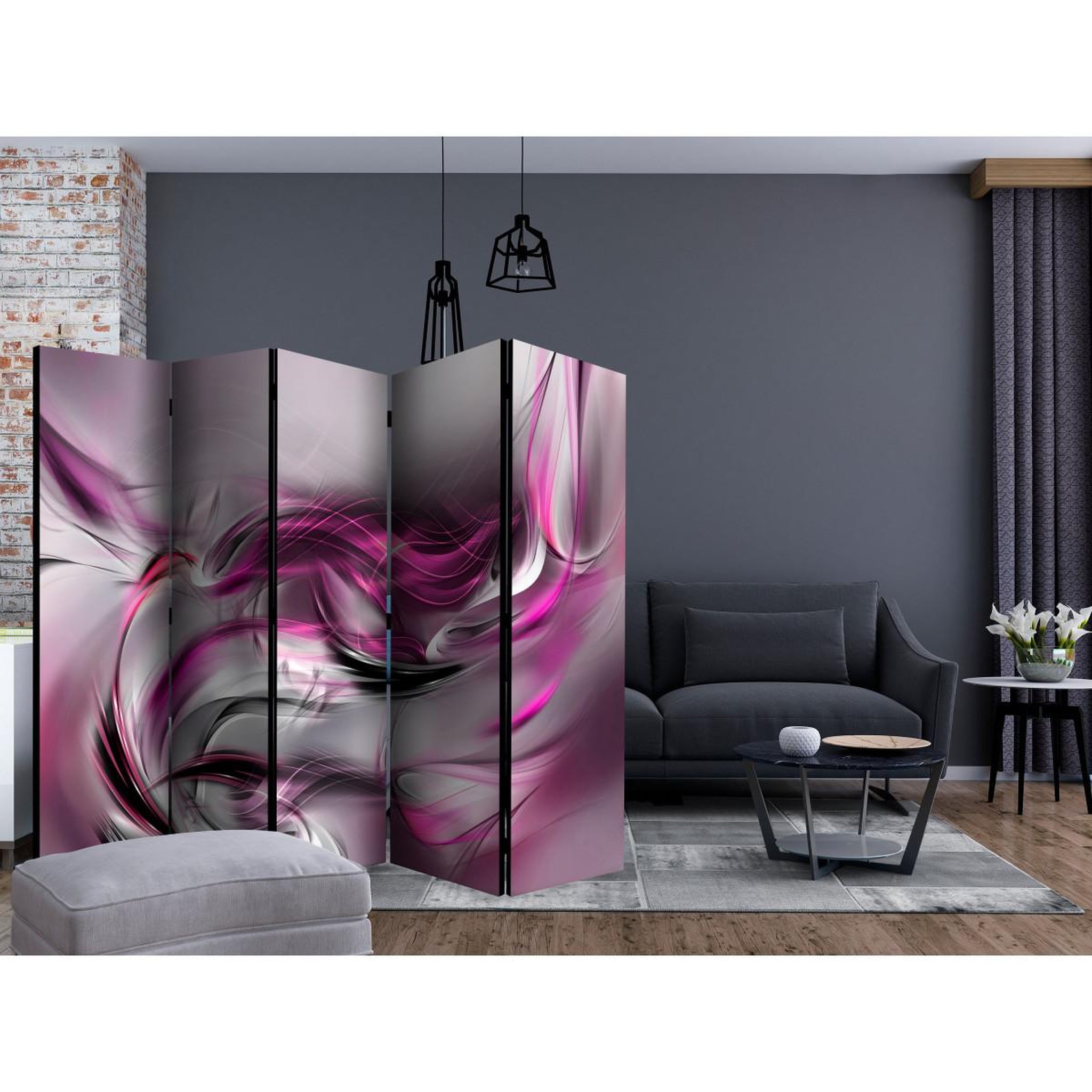 Voir la diapositive 2 : Paris Prix Paravent 5 volets  pink swirls ii  172x225cm